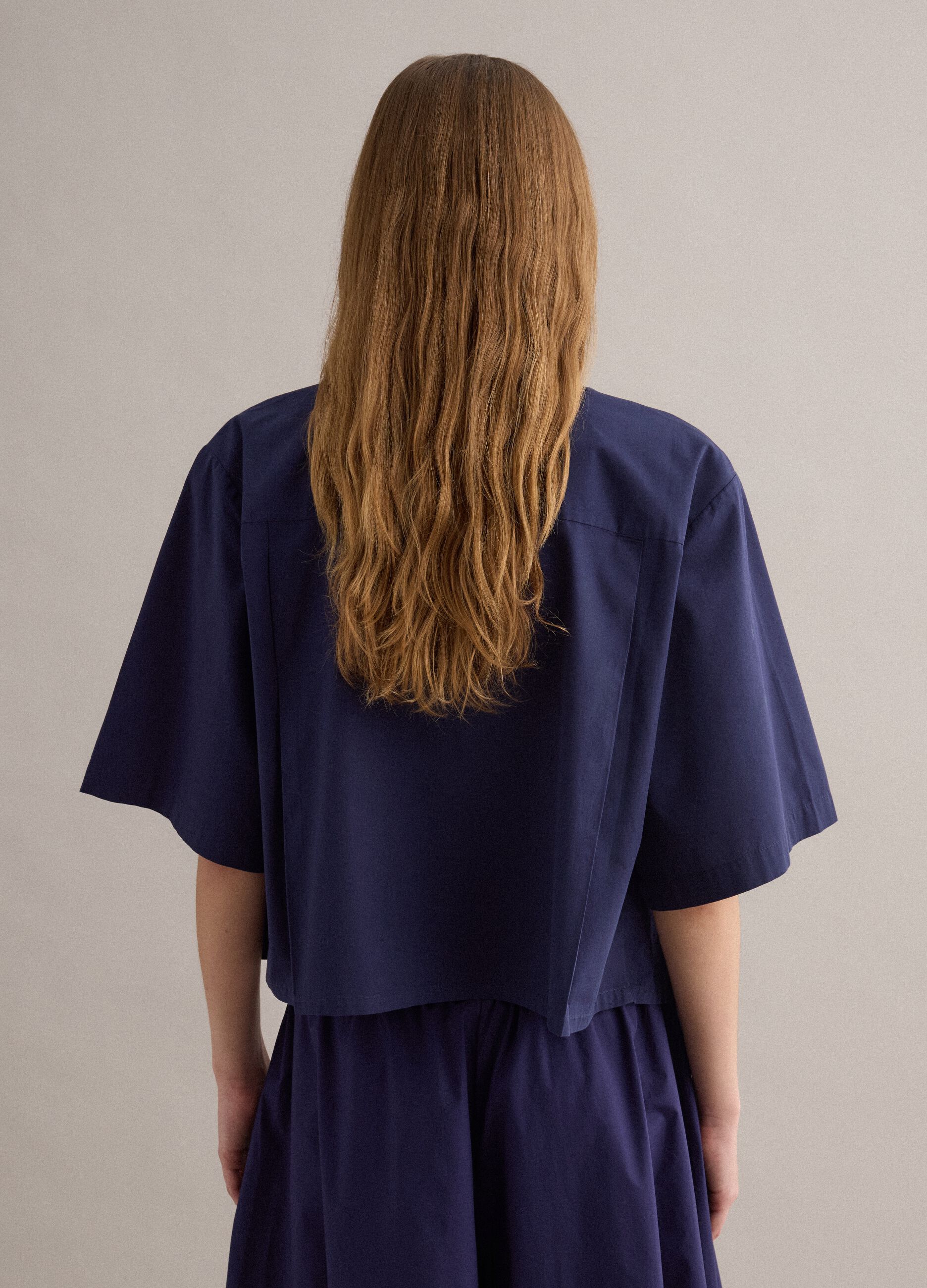 Blue pure cotton shirt with patch pocket, oversized fit