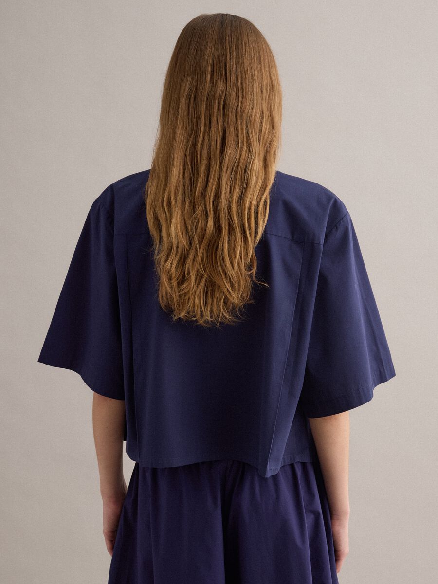 Blue pure cotton shirt with patch pocket, oversized fit_3