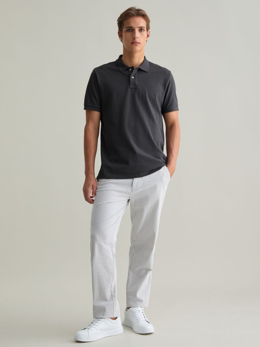 Short Sleeve Grey Polo in Cotton Piquet_1