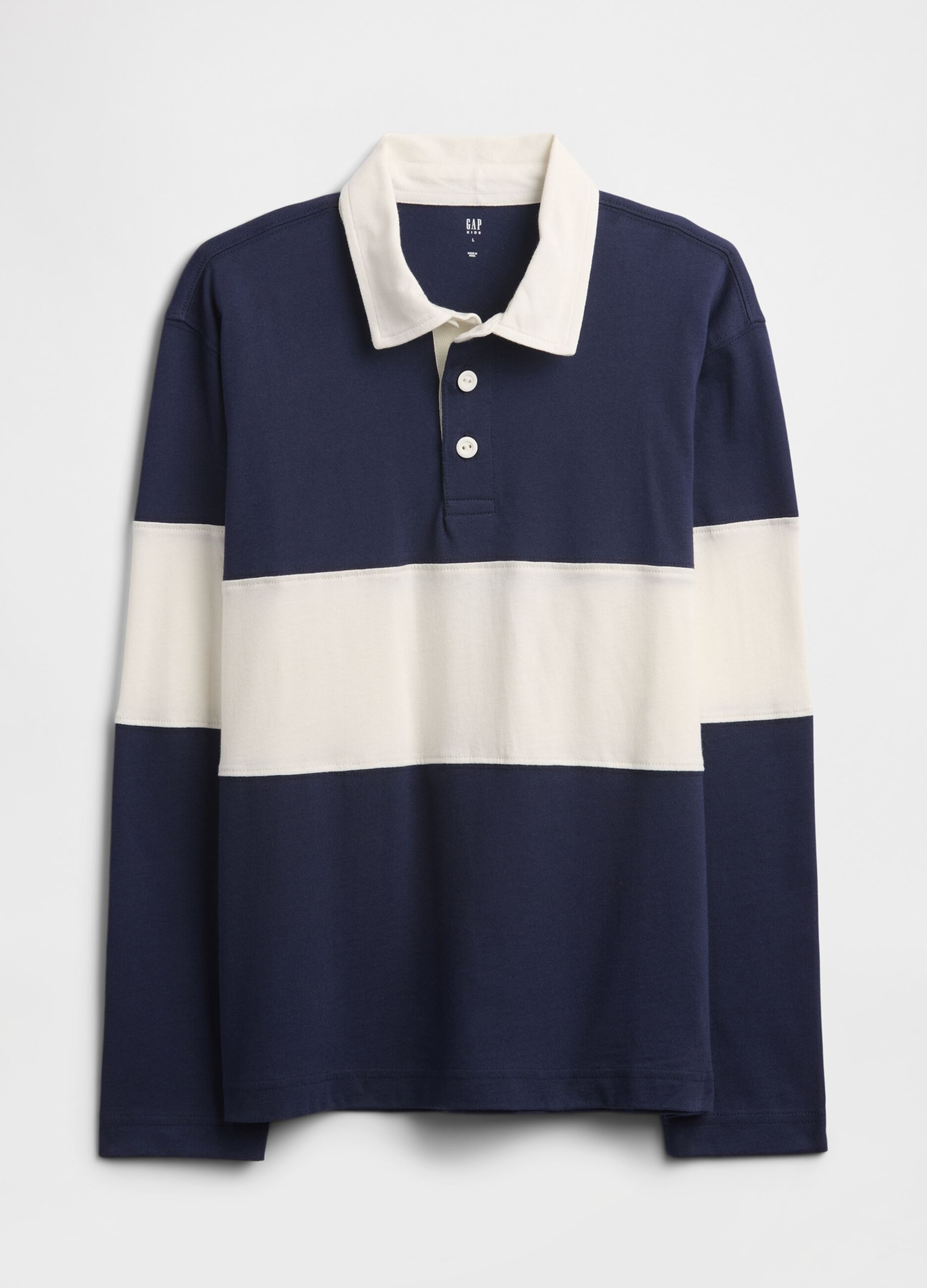 Long sleeve blue cotton polo shirt