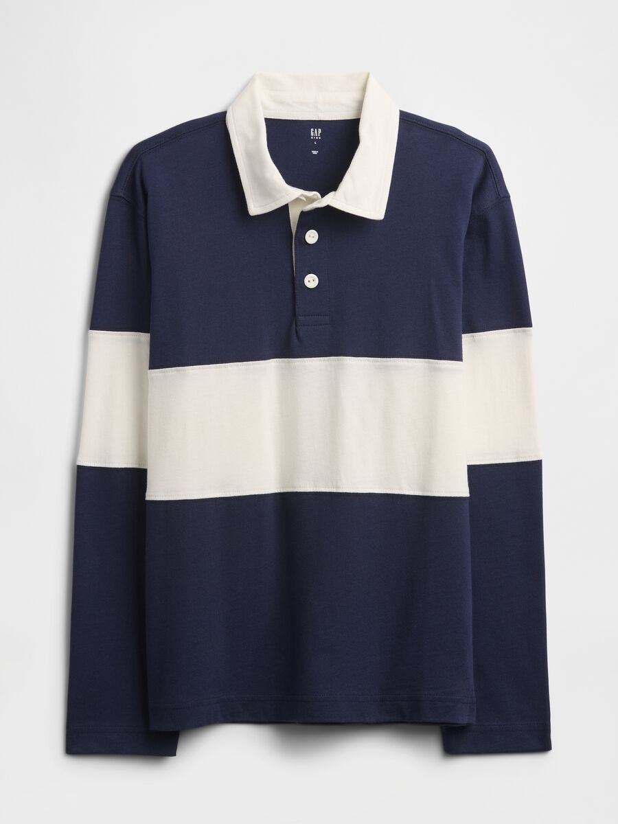 Long sleeve blue cotton polo shirt_0