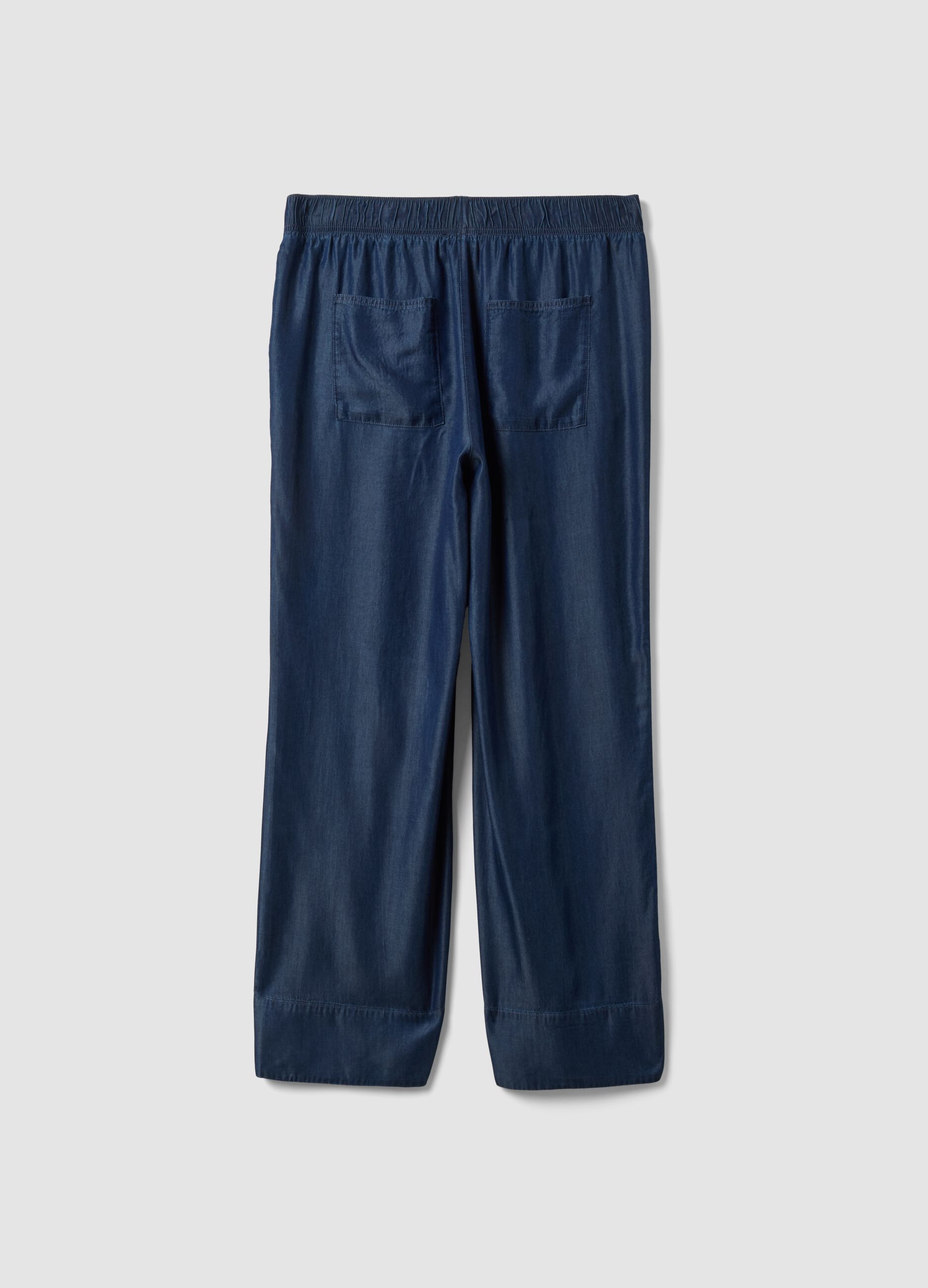 Blue pure lyocell trousers with elasticated waist, regular fit
