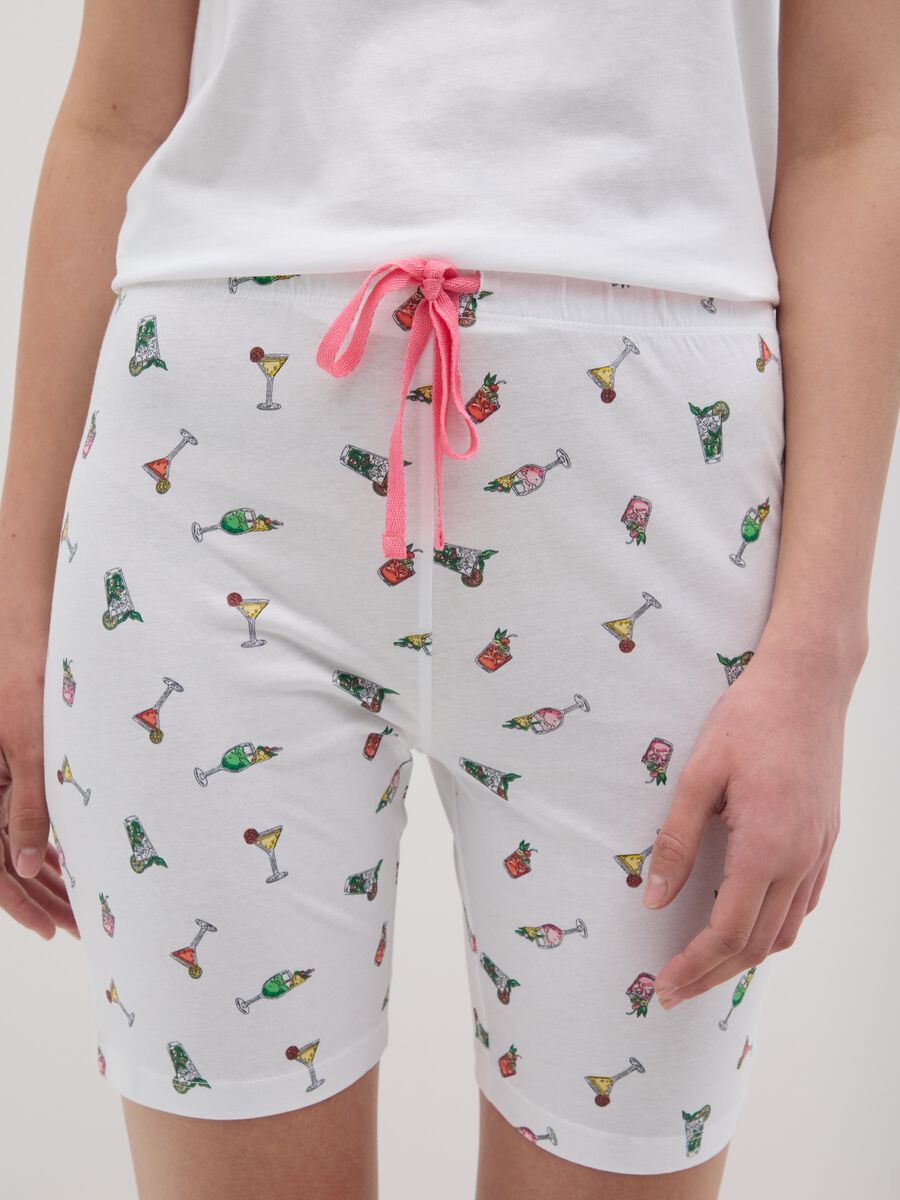 Women's White Pure Cotton Regular Fit Pyjama with Cocktail Print_3