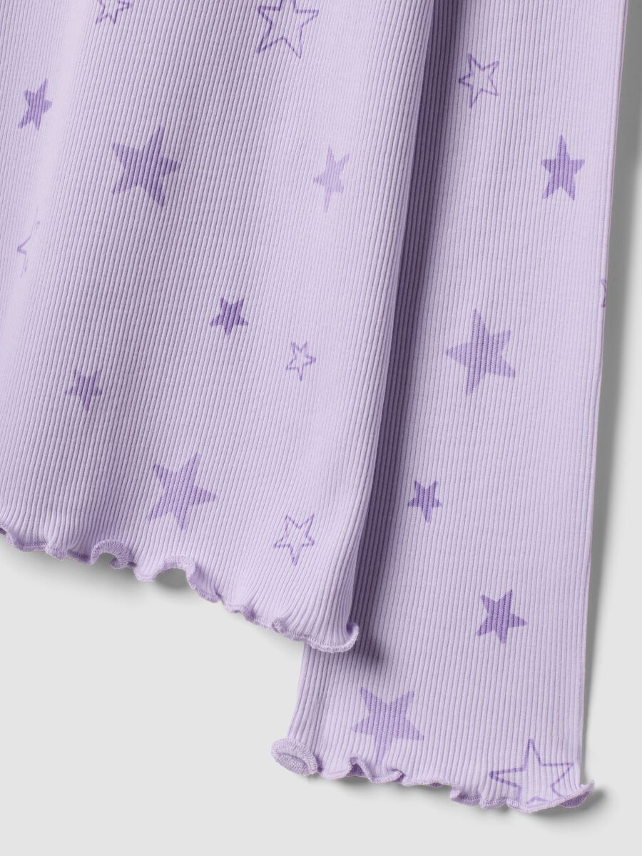 Purple girls&rsquo; pyjamas in pure organic ribbed cotton with star print_3