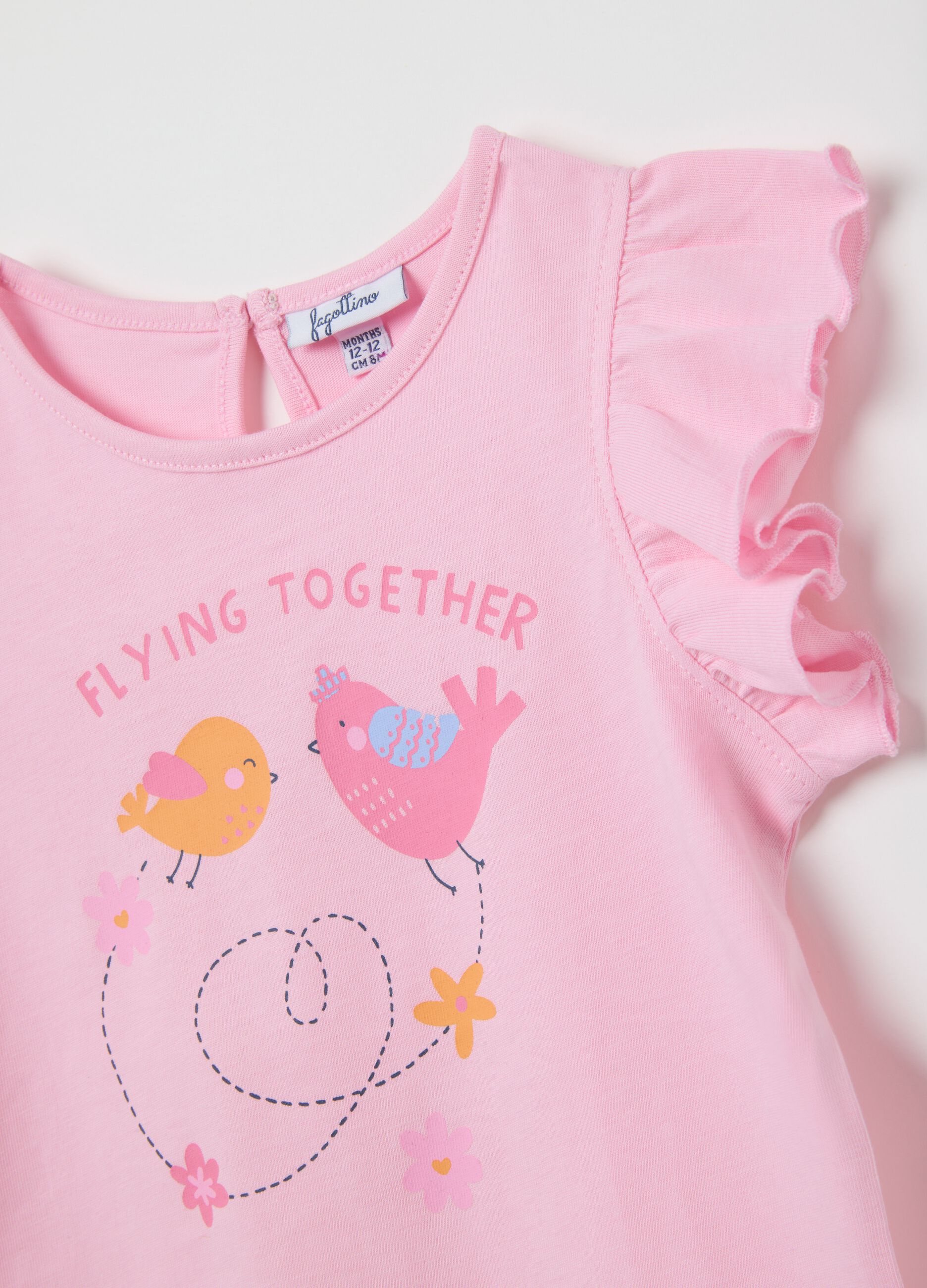 Baby girl pink pure cotton regular fit t-shirt with ruffles