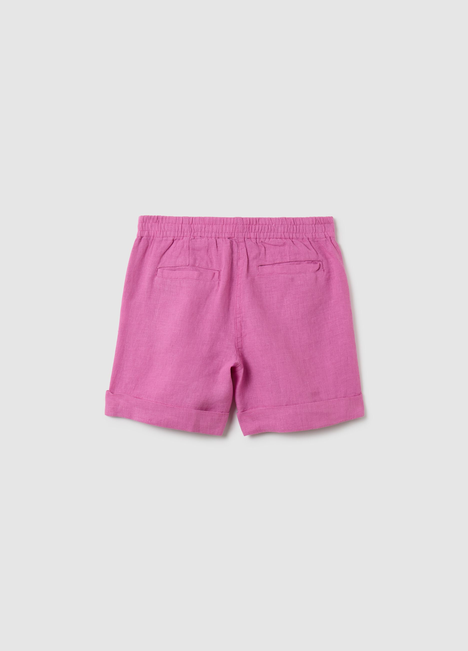 Girls' pink linen shorts regular fit