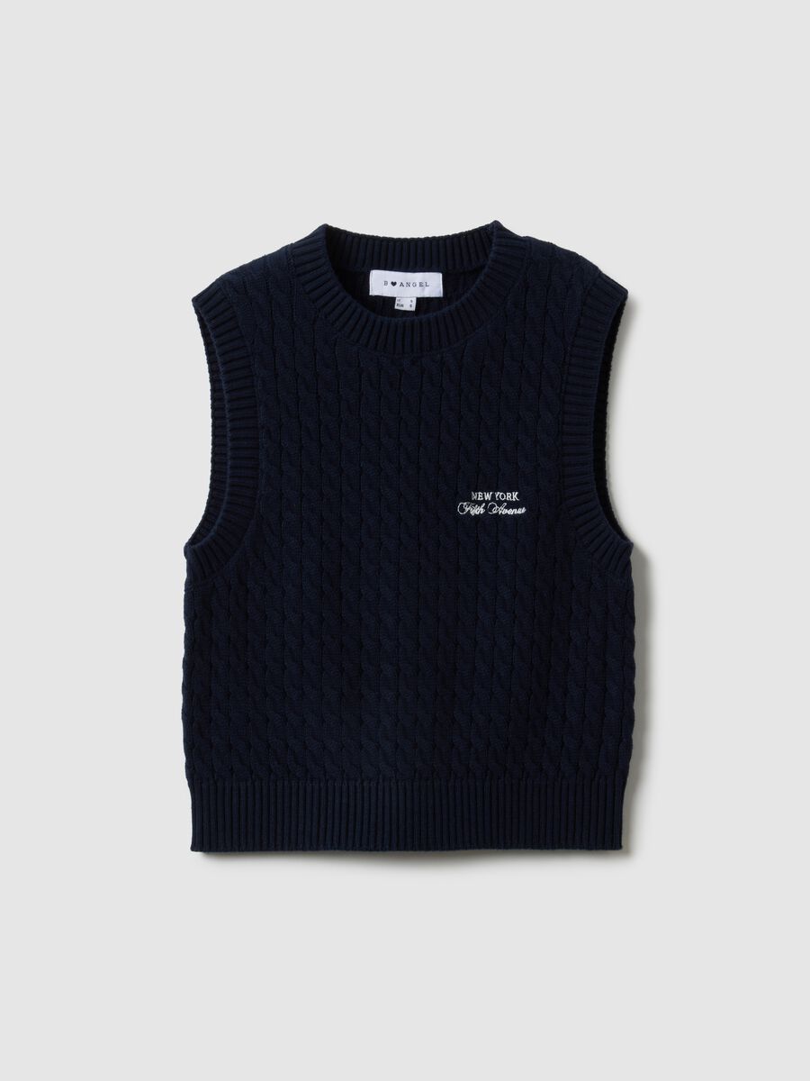 Blue pure cotton gilet regular fit with cable design_4