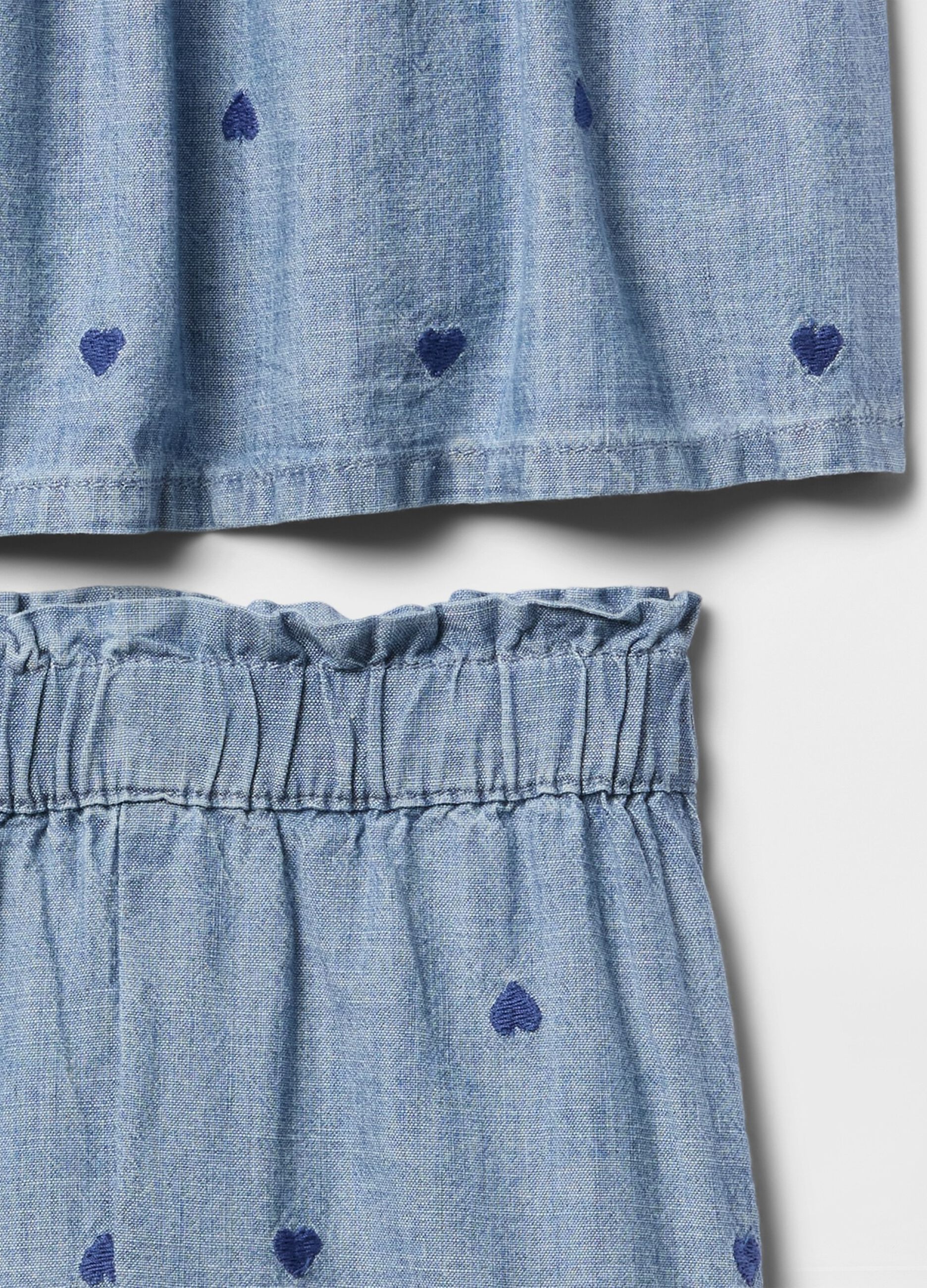 Chambray set with hearts embroidery