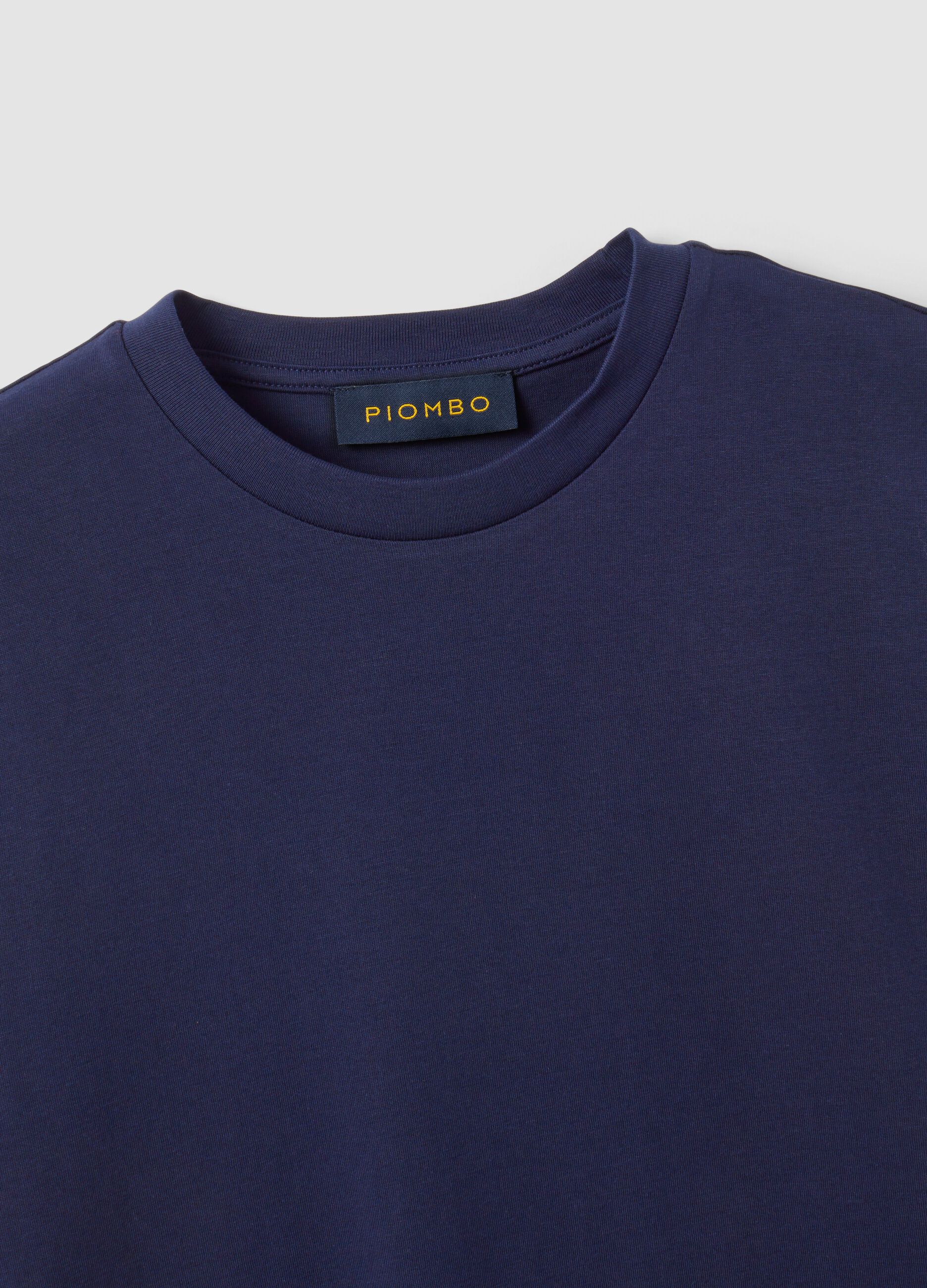 Blue pure cotton crew-neck T-shirt, regular fit
