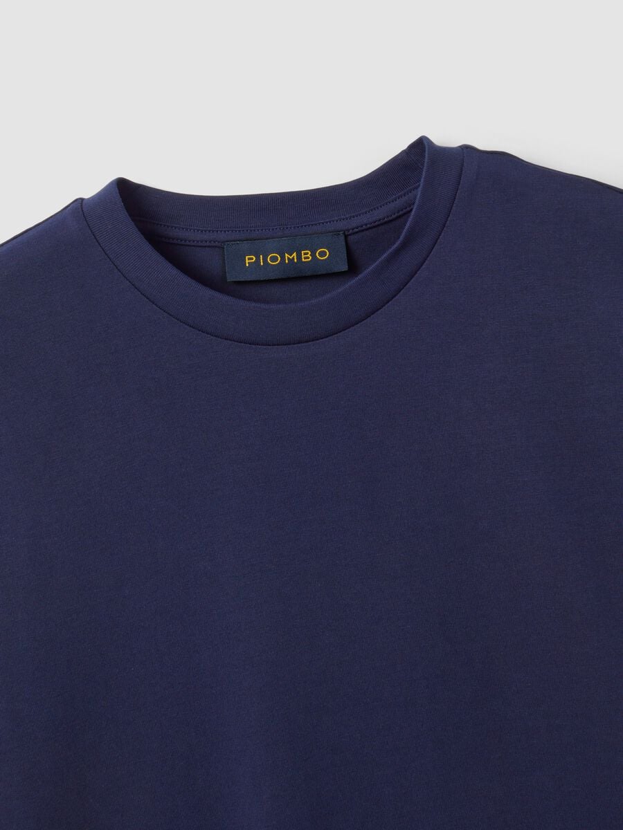 Blue pure cotton crew-neck T-shirt, regular fit_5