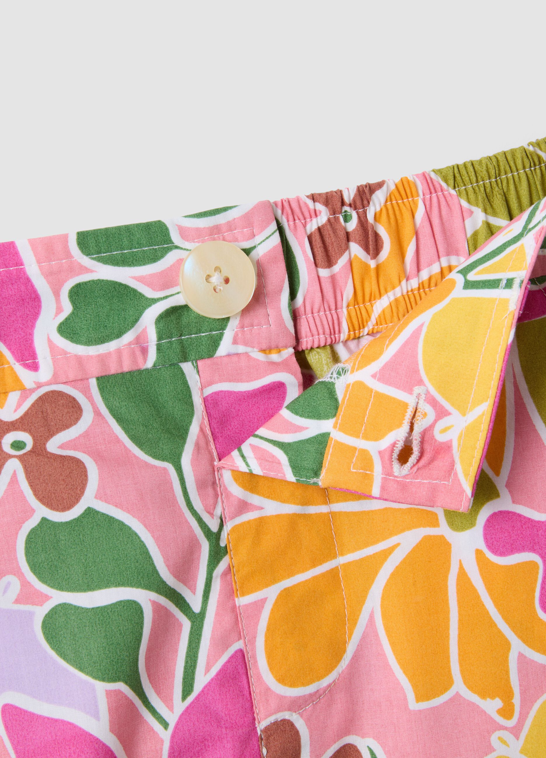 Pure cotton multicolour floral-print shorts