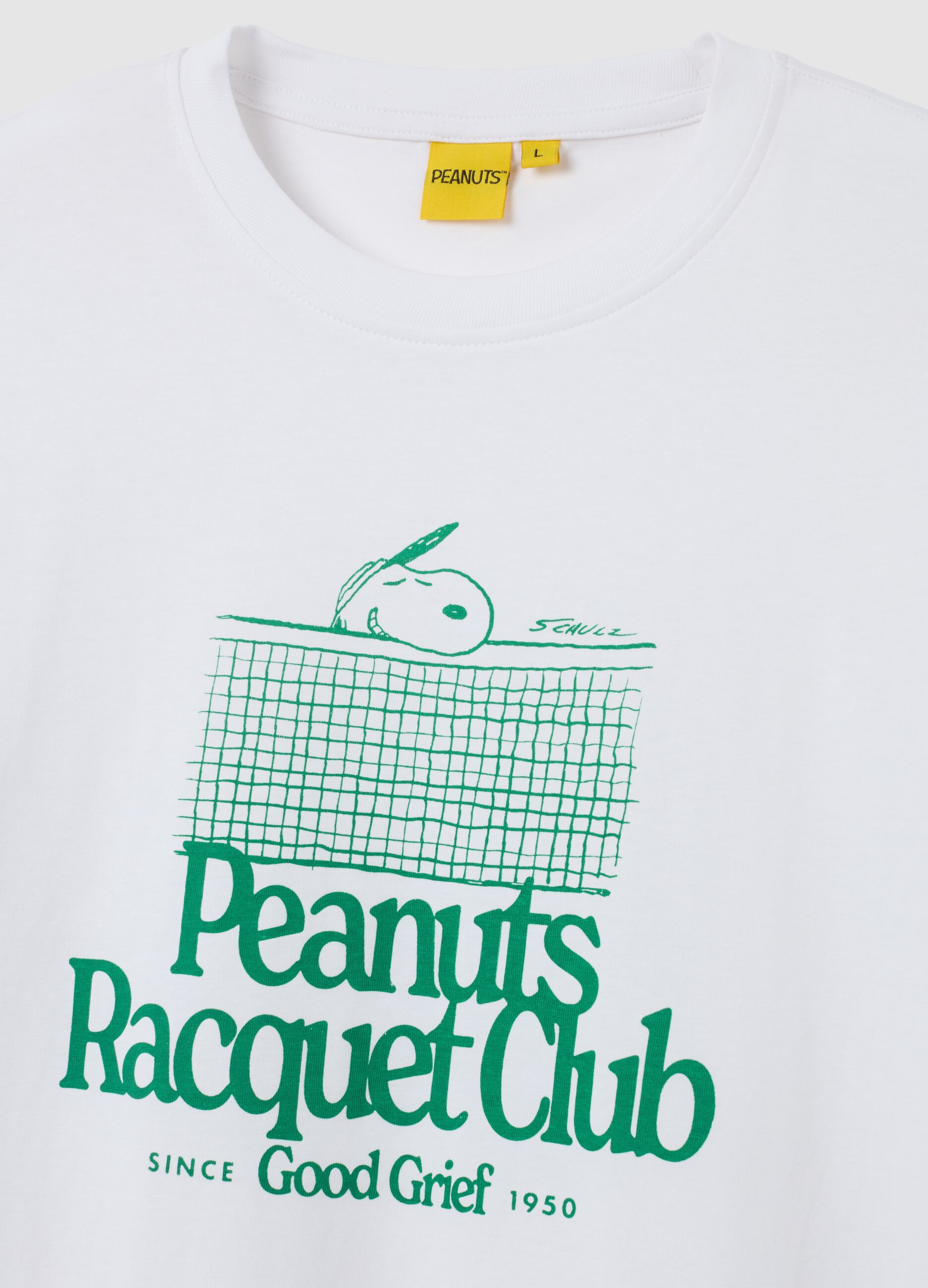 Men's white regular fit pure cotton t-shirt with Peanuts print