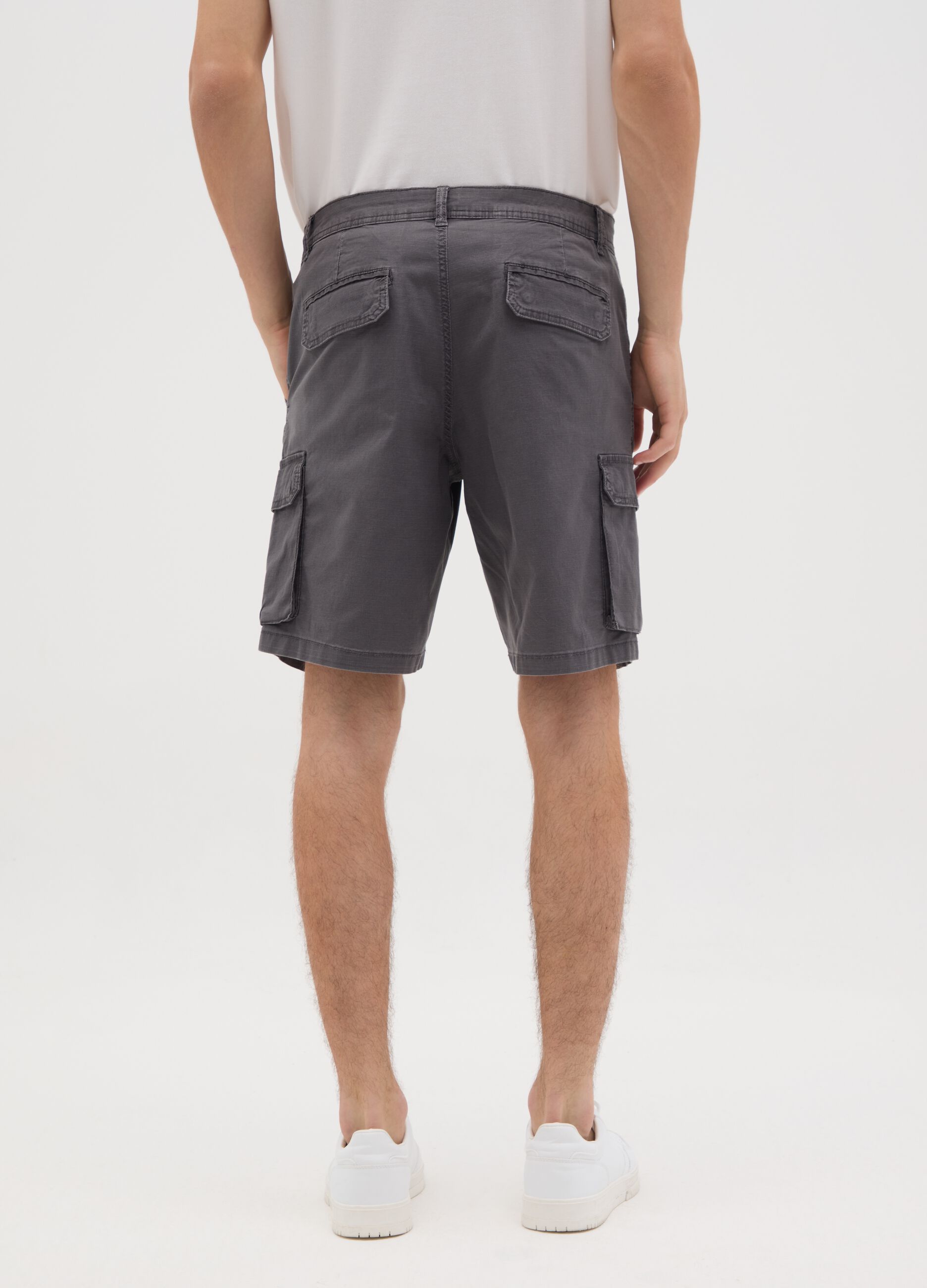 Men's grey stretch cotton cargo trousers