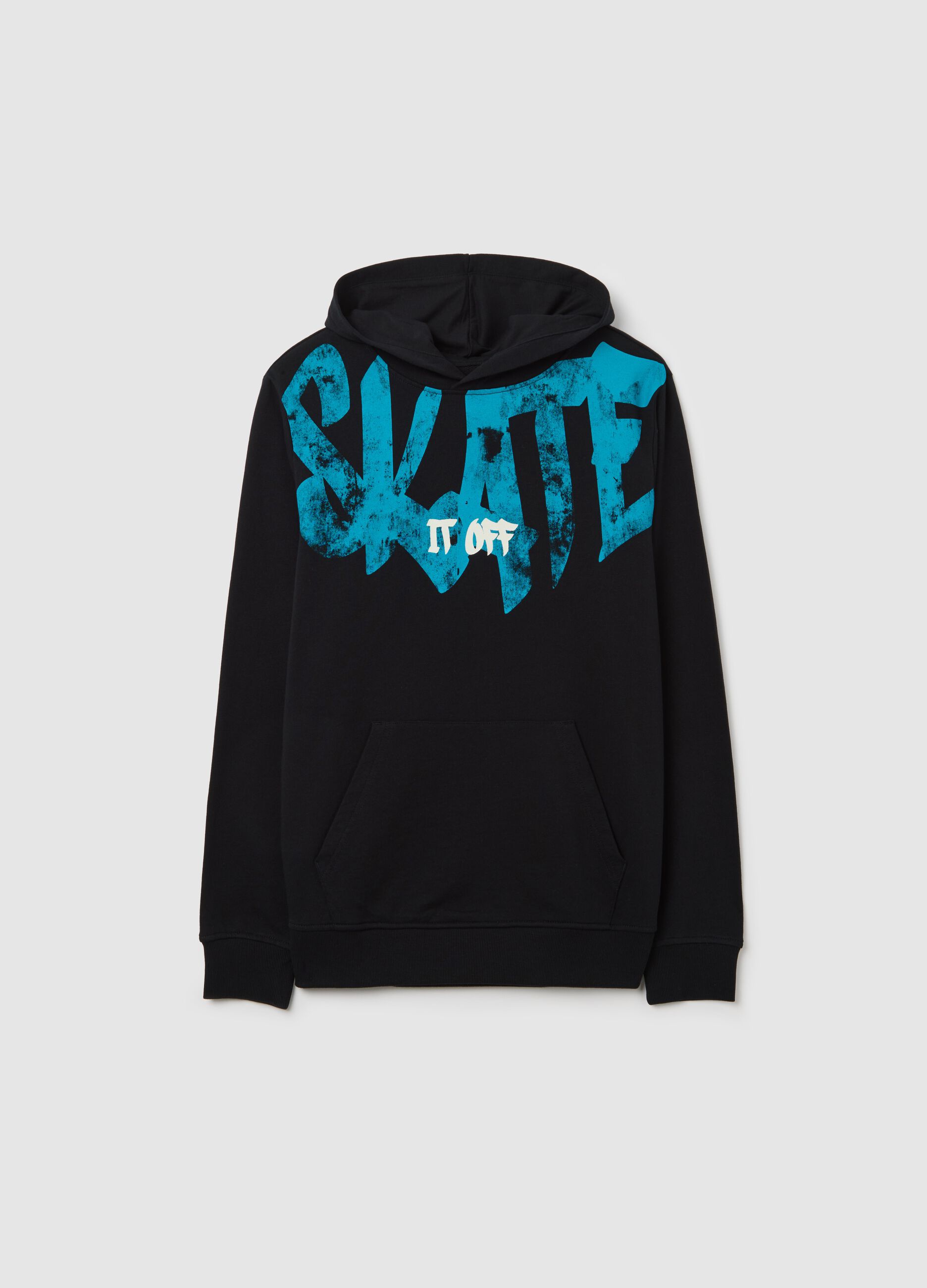 French terry sweatshirt with "Skate it OFF" and hood