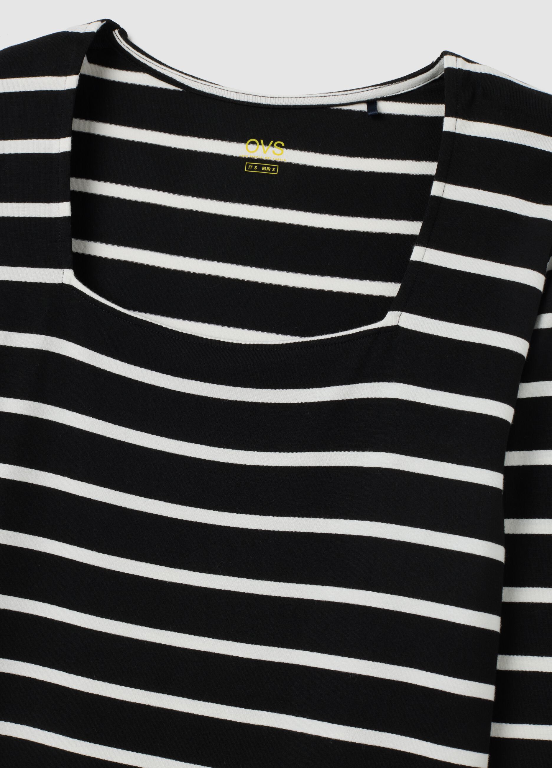 Black and white striped crew neck jumper