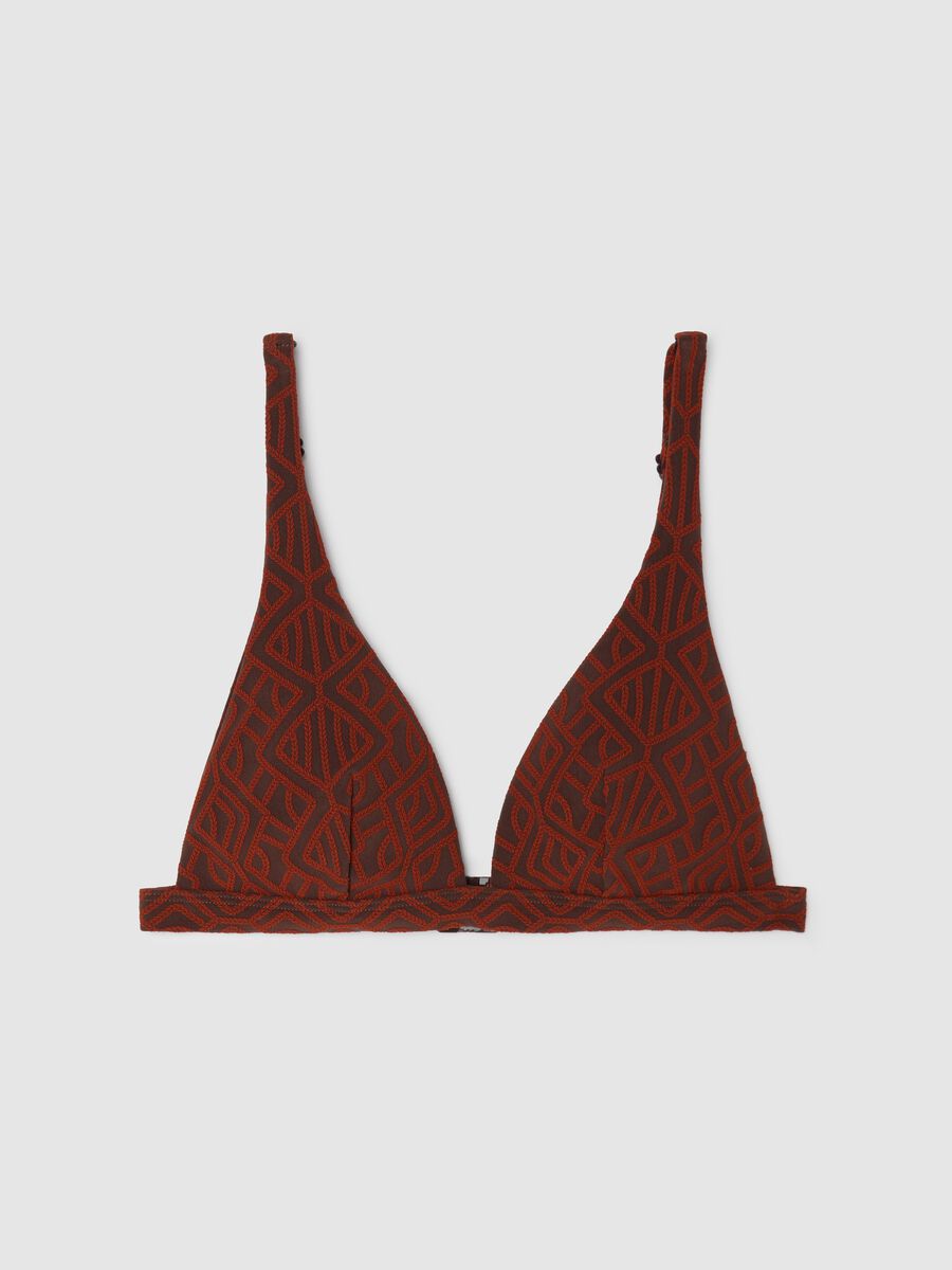 Women’s bikini top in brown stretch fabric with geometric print_5