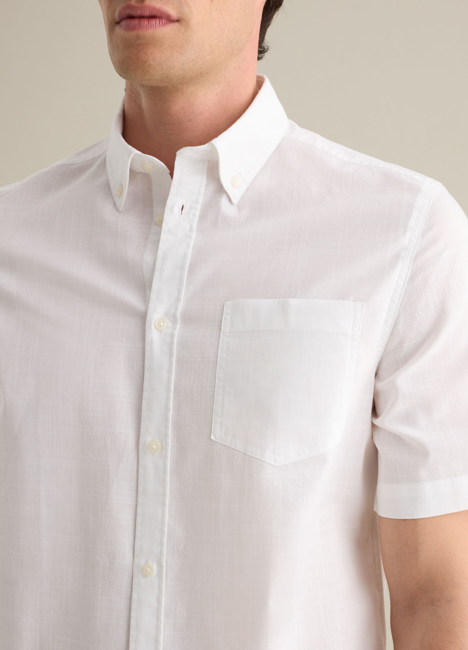 Men's white pure cotton regular fit shirt with chest pocket
