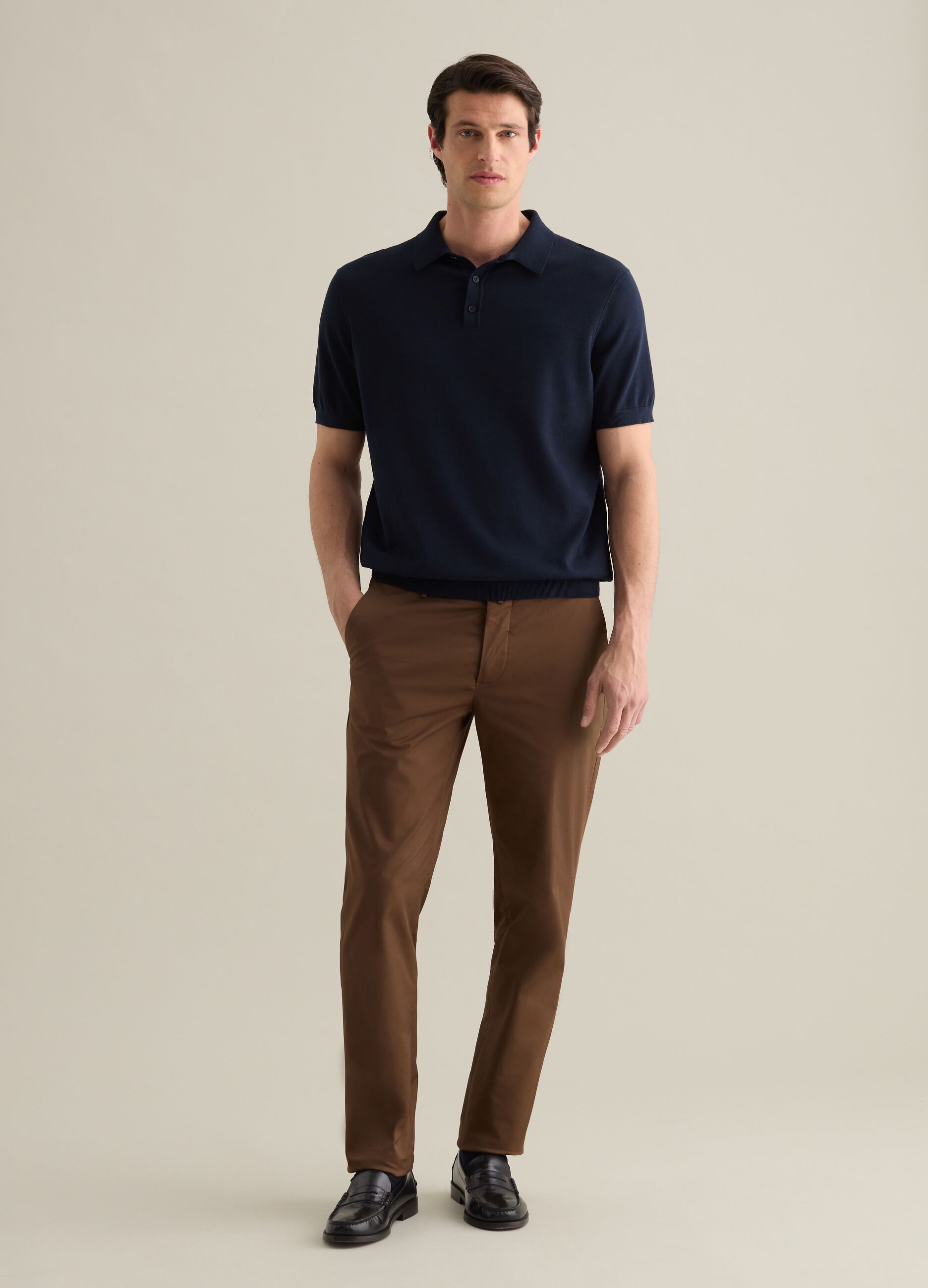 Polo da uomo in cotone e lino blu regular fit