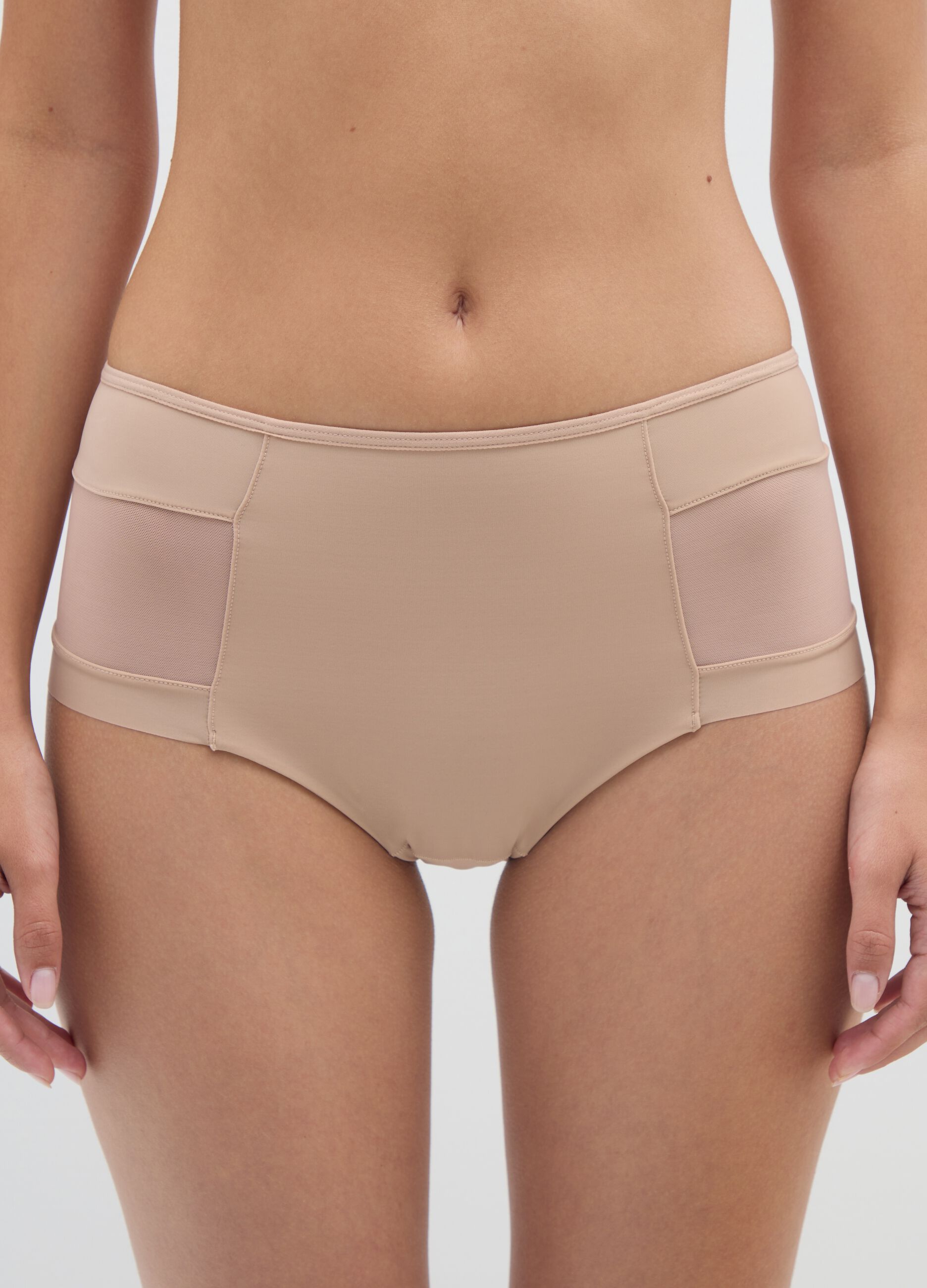 High-waisted briefs in beige stretch blend
