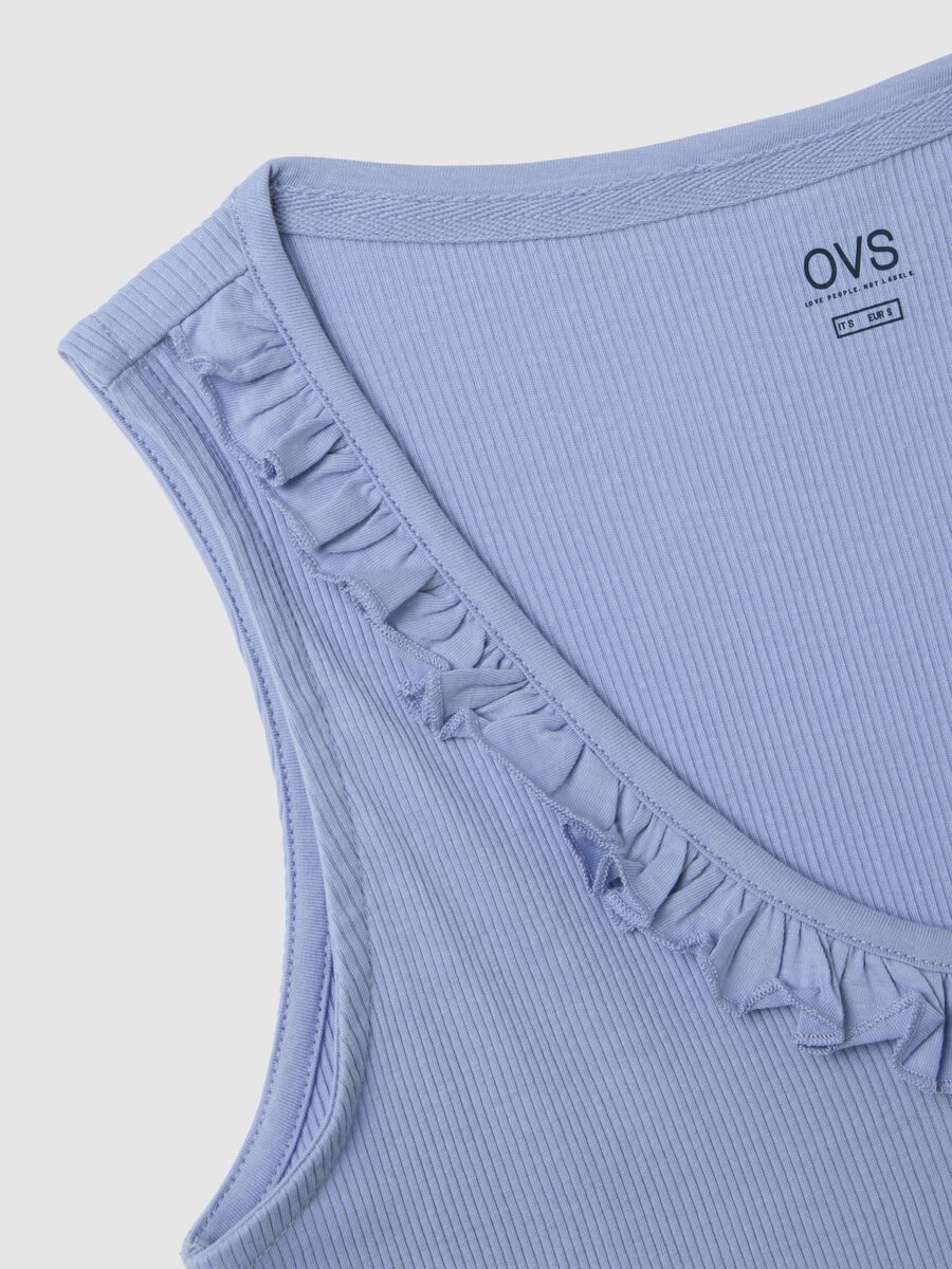 Top pigiama in puro cotone azzurro con rouches_5