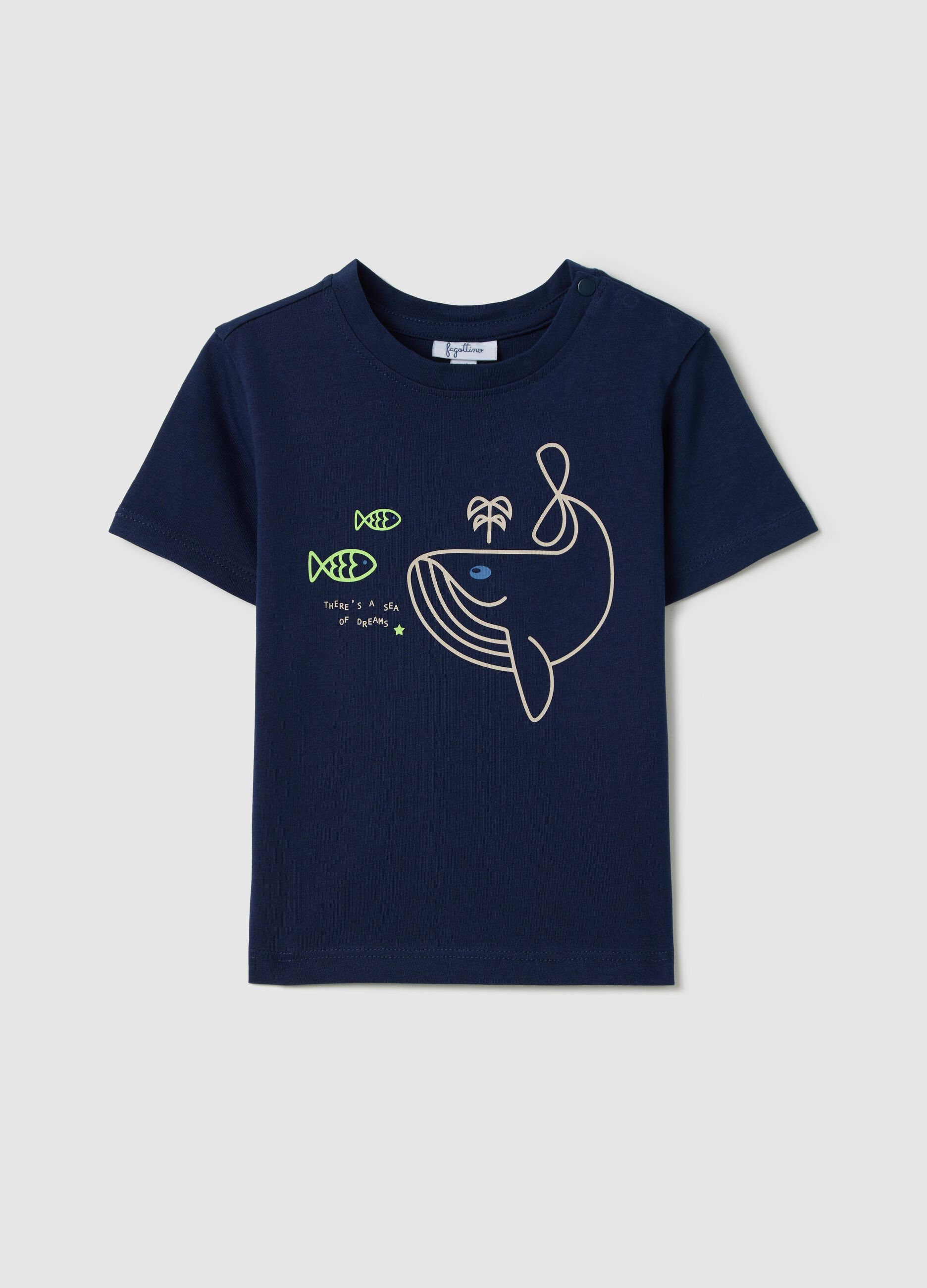 Blue cotton T-shirt with print