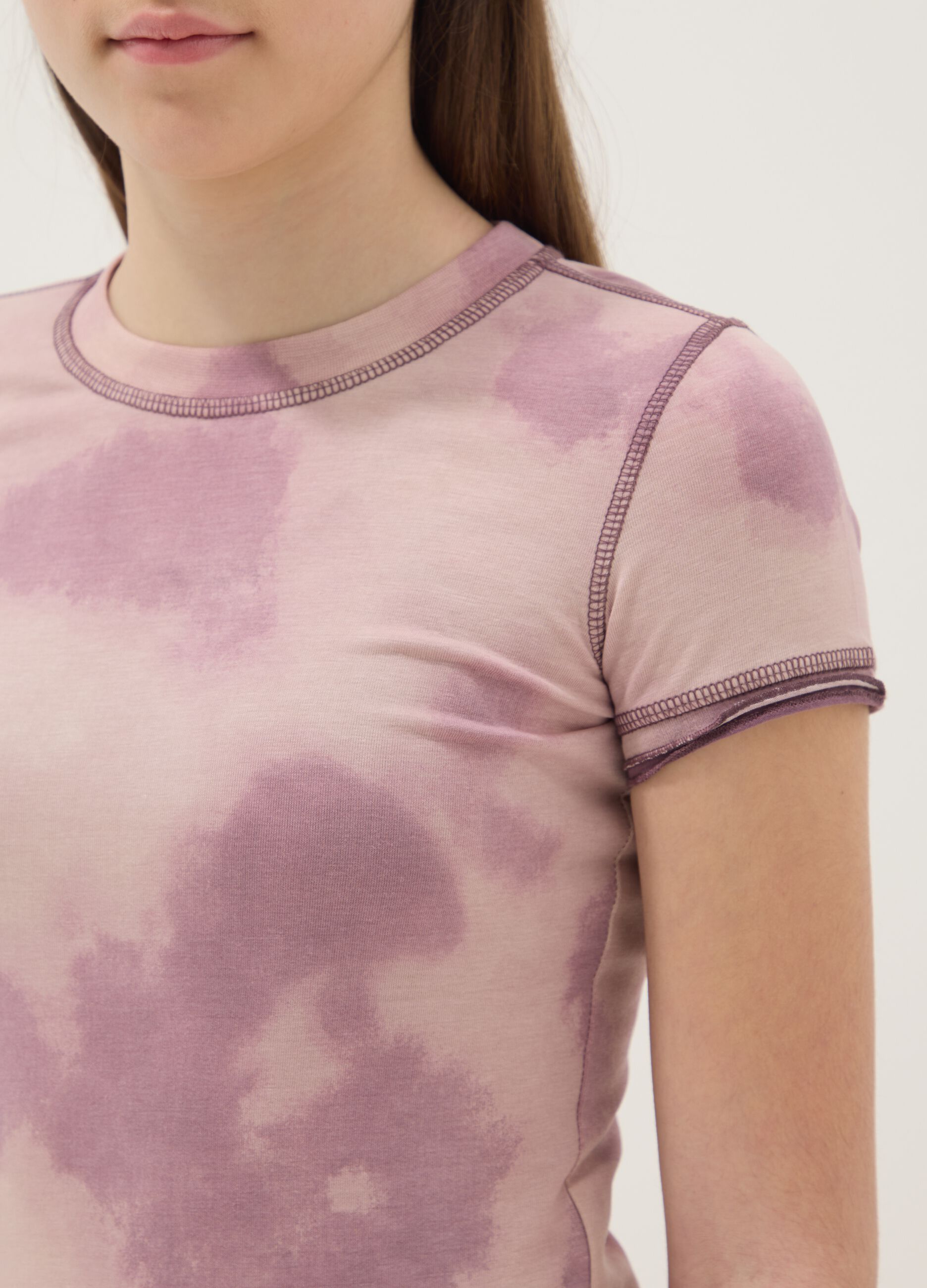 Girls' Pink Stretch Cotton Slim-Fit T-shirt