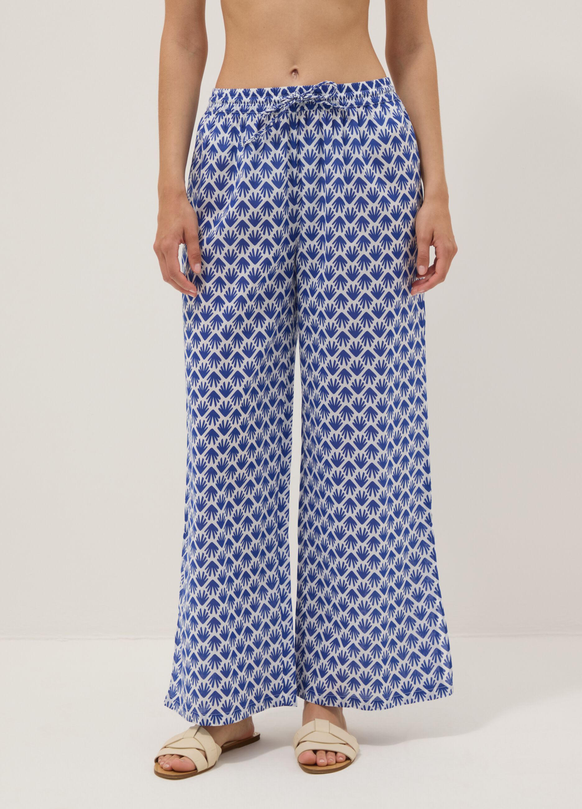 Long pure cotton multicolour floral-print trousers