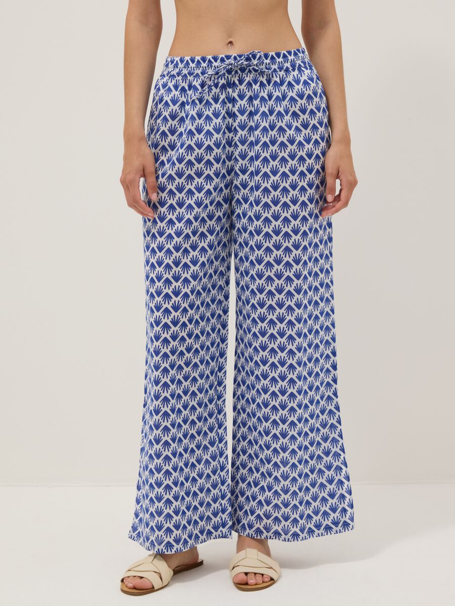 Long pure cotton multicolour floral-print trousers_1