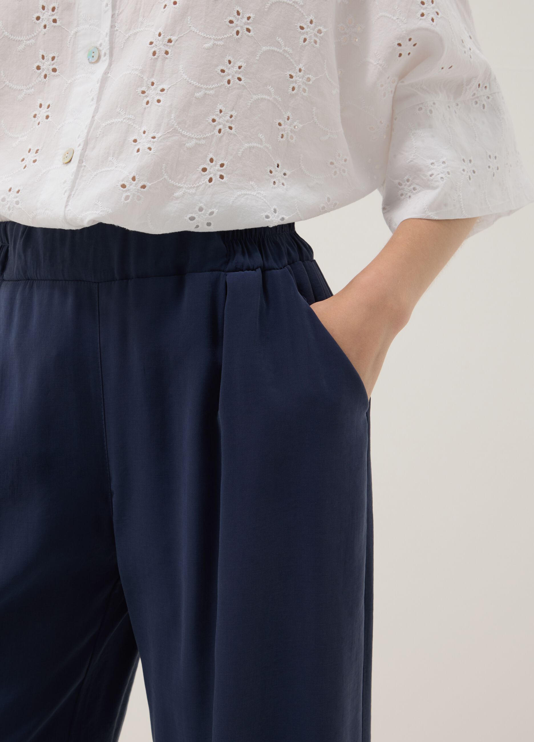 Blue viscose-blend palazzo trousers