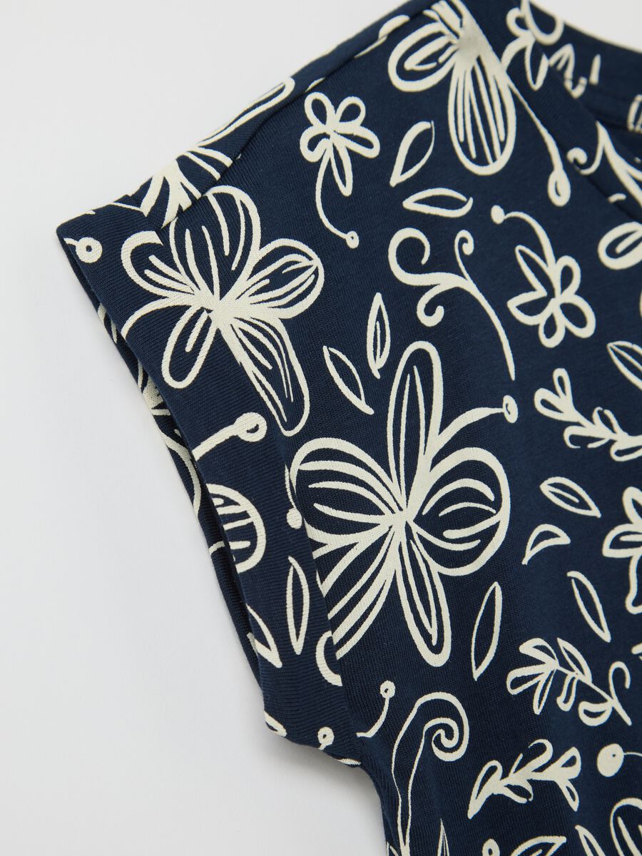 Blue sleeveless dress with floral motifs_3