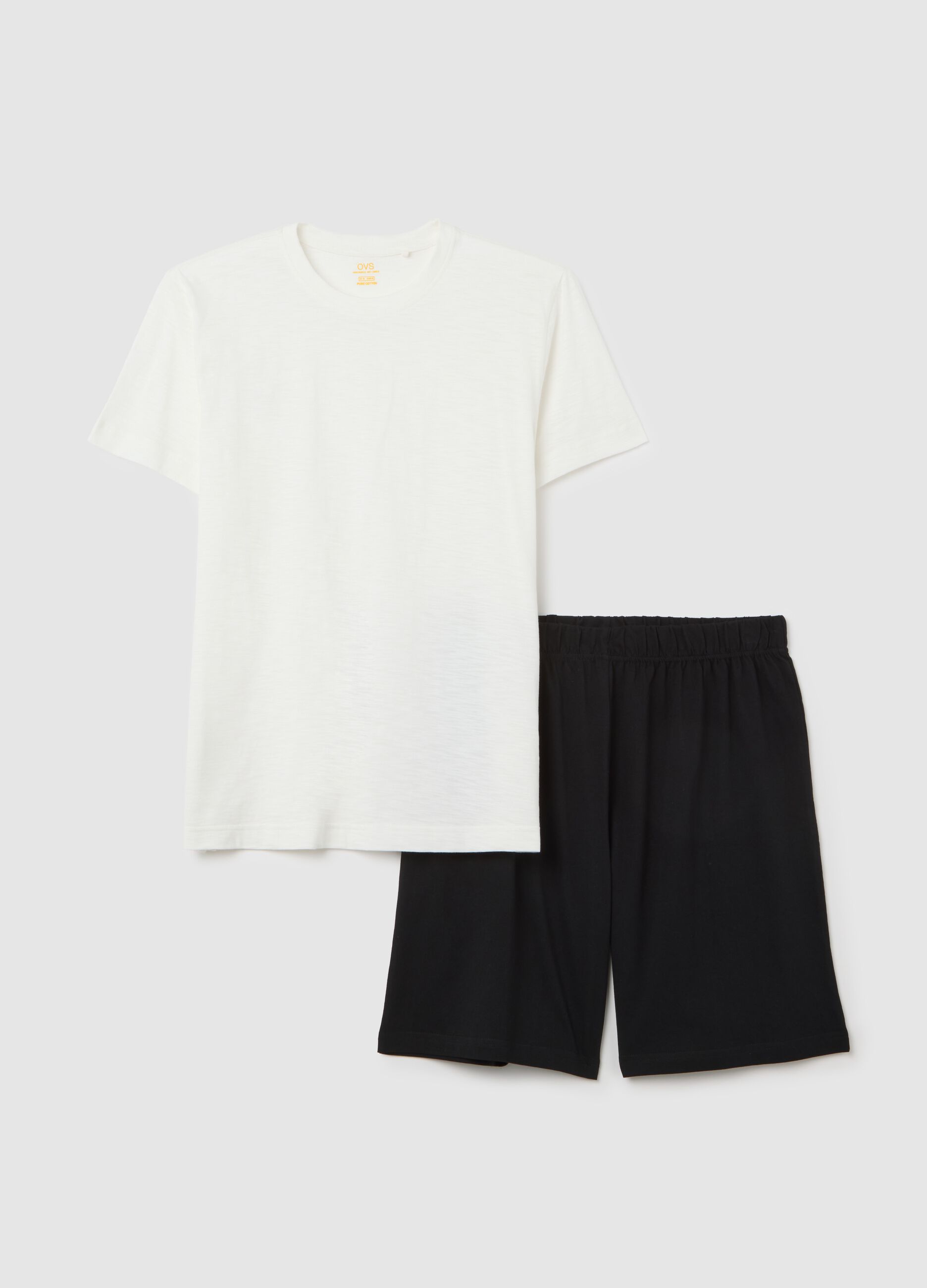 Short pyjamas in white and black slub jersey
