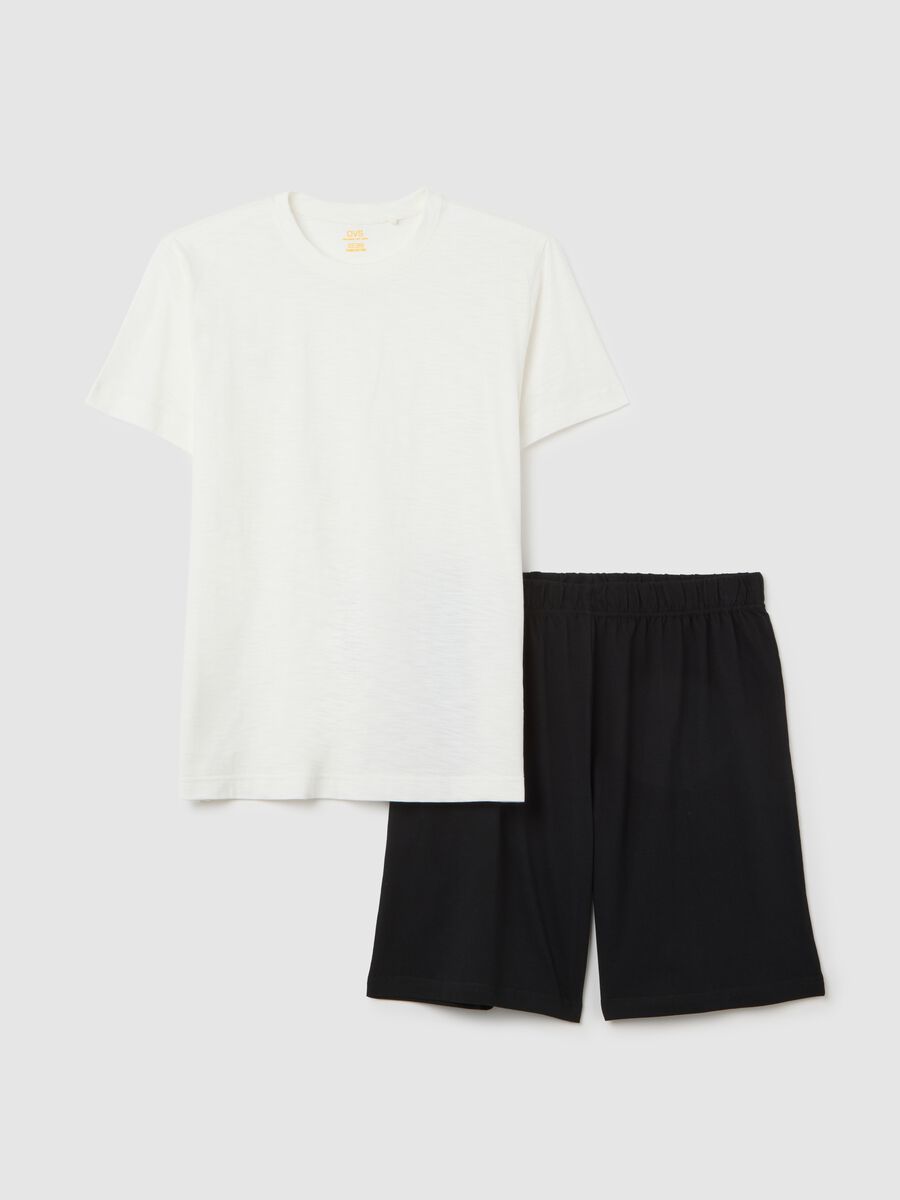 Short pyjamas in white and black slub jersey_4