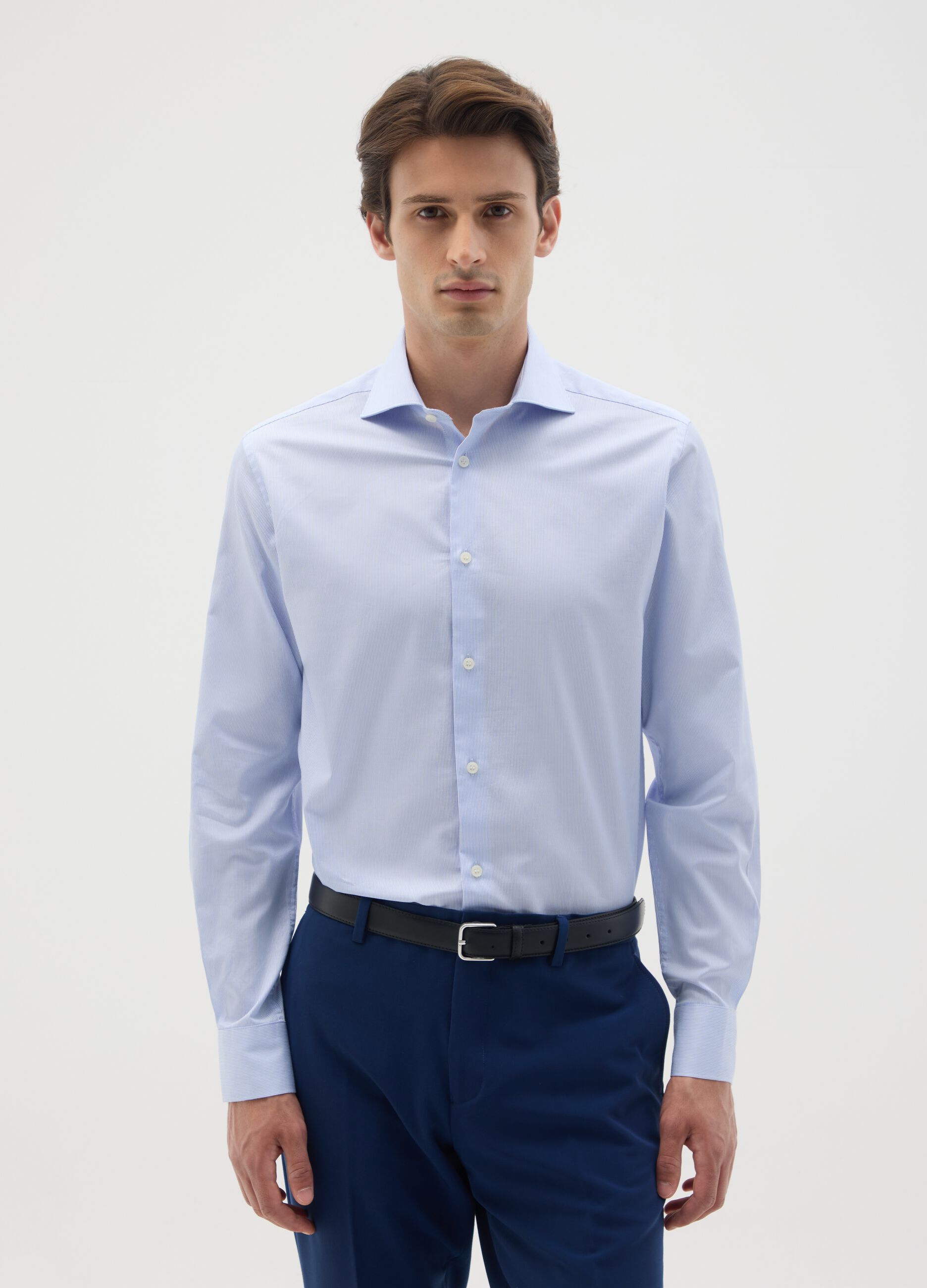 Men's pure cotton blue slim fit easy iron shirt