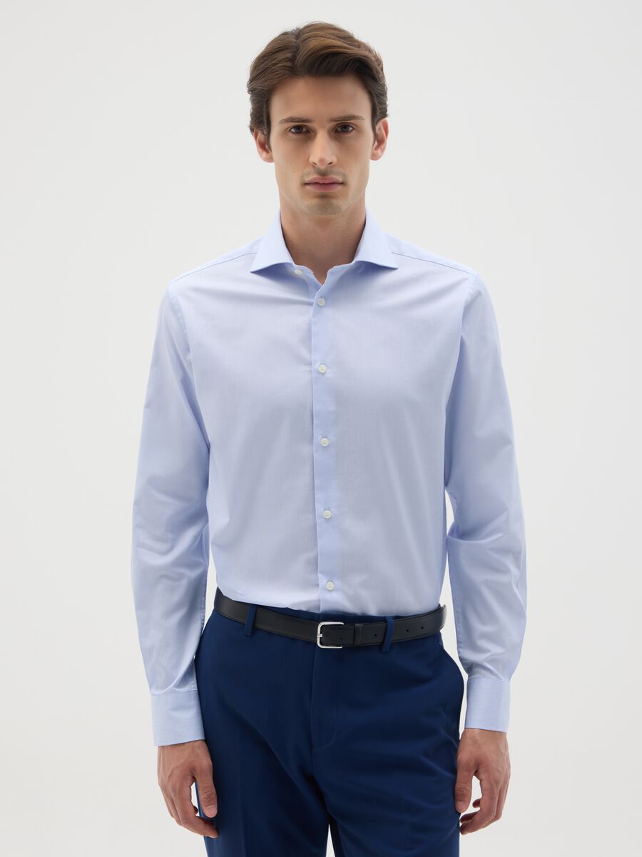 Camicia da uomo in puro cotone azzurra slim fit easy iron_0