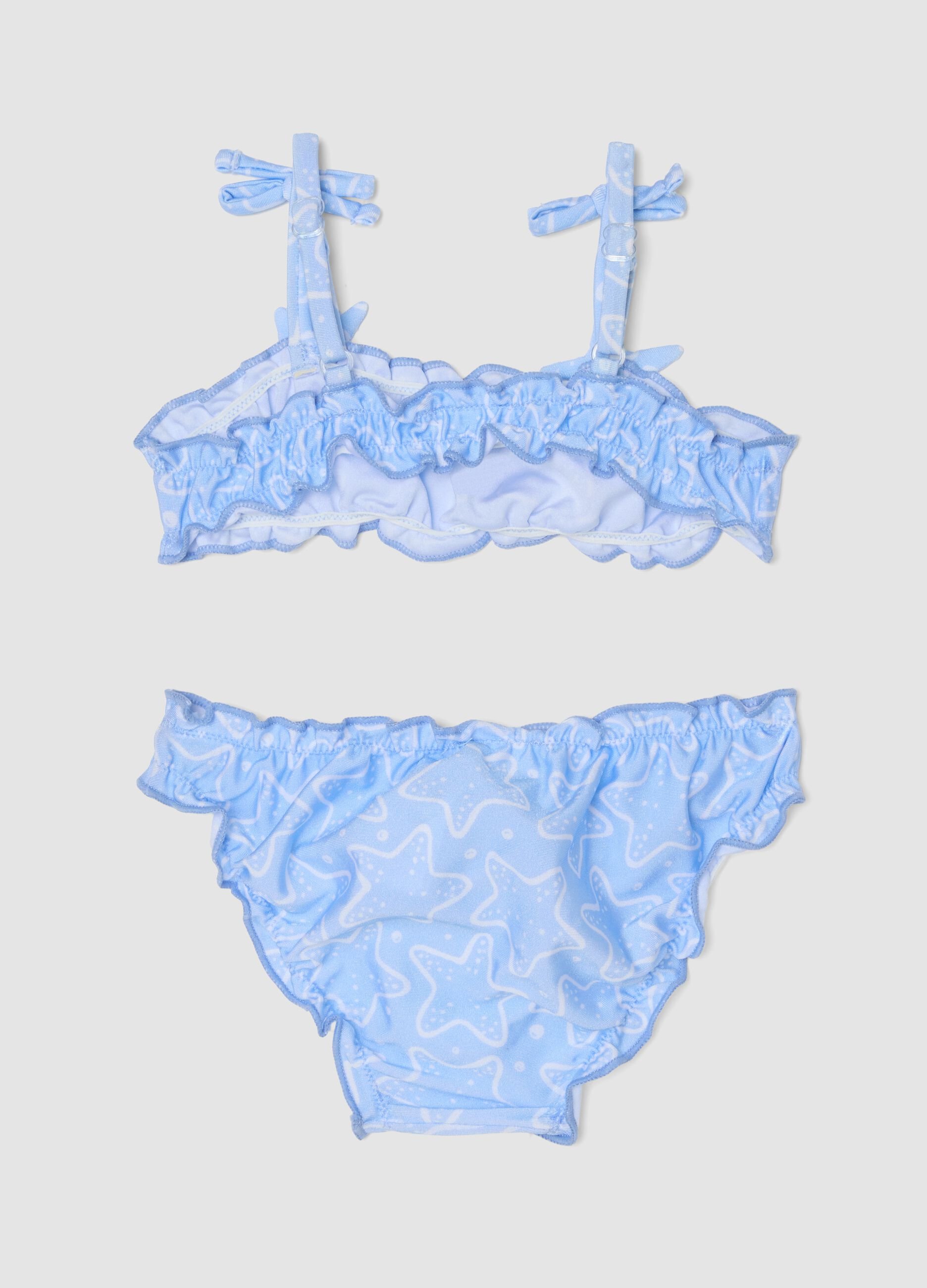 Sky-blue stretch bikini with frills