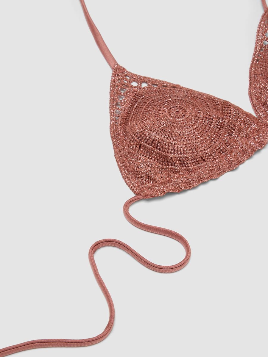 Pink metallic crochet triangle bikini top_5