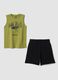 Green and blue pure cotton set with vest top and shorts_0