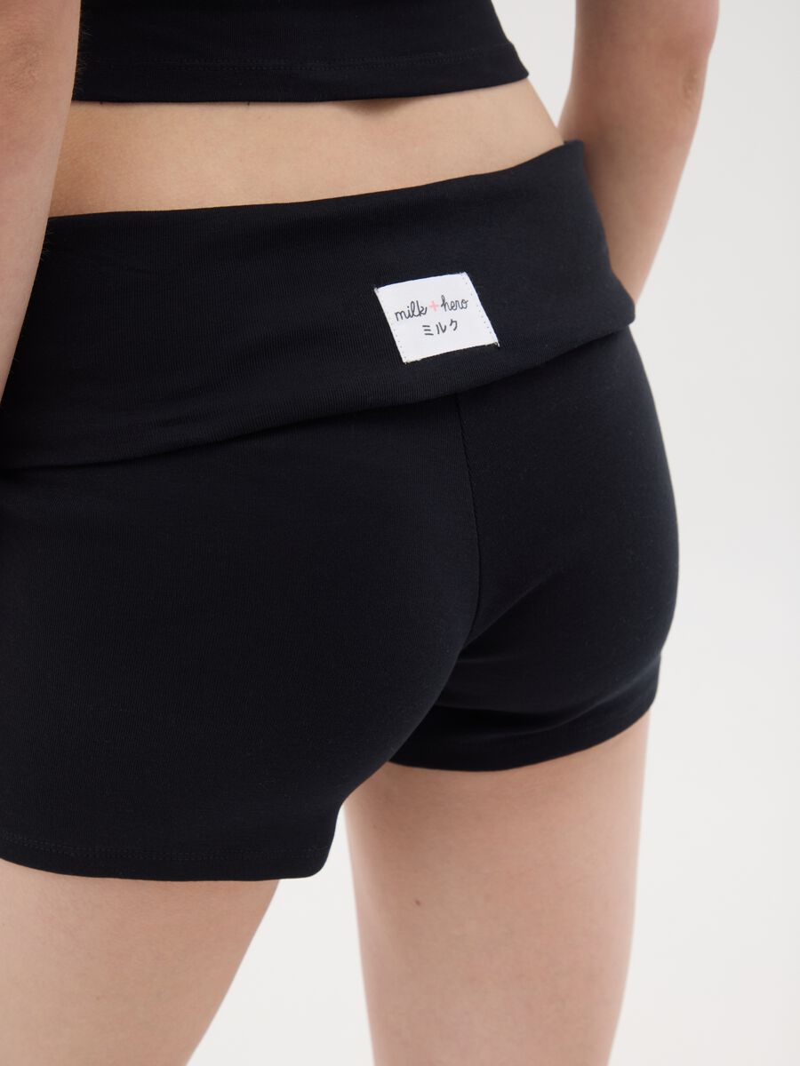Women's pure cotton black slim fit shorts with turnover_2