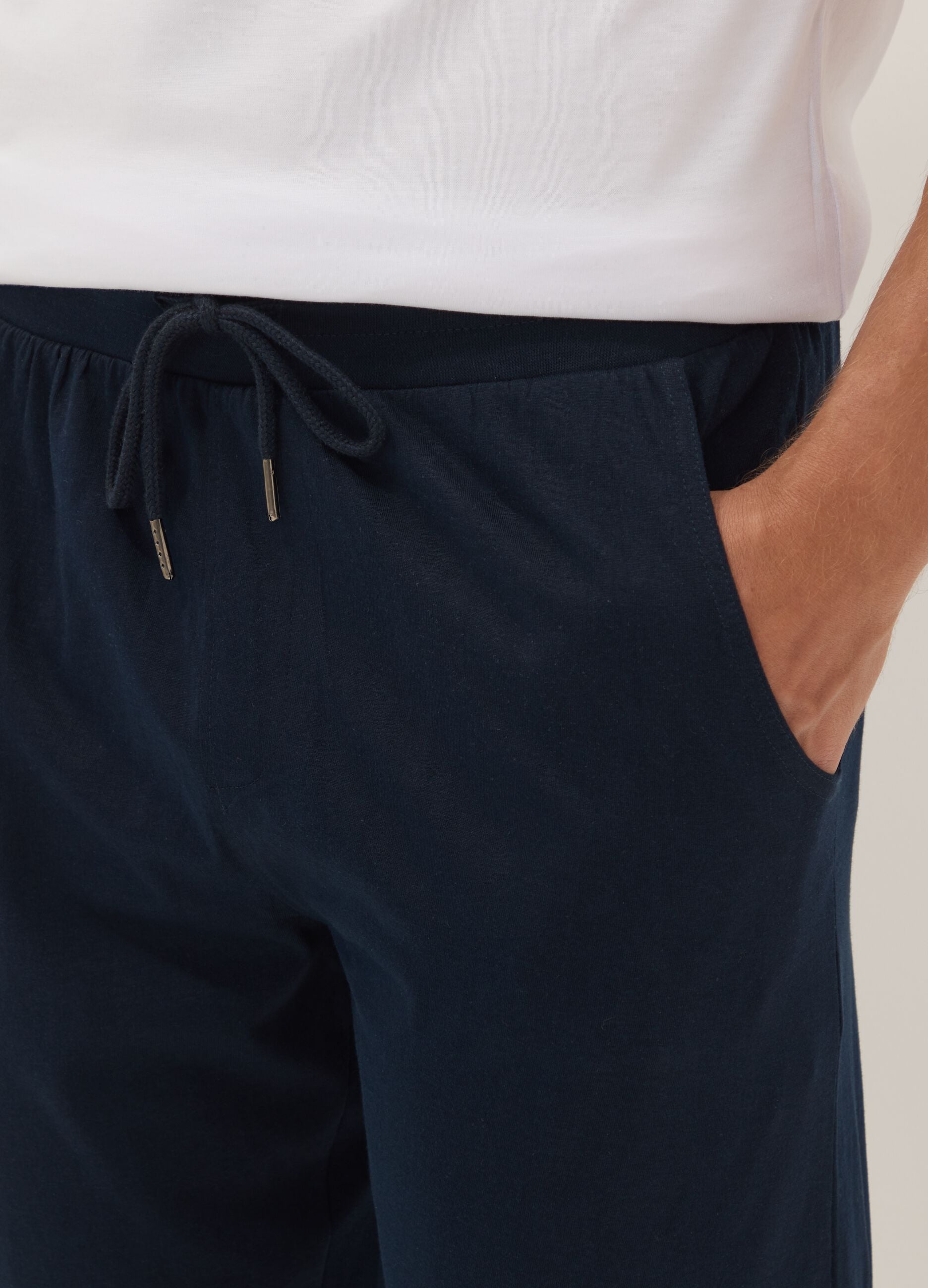 Blue organic cotton pyjama bottoms with drawstring