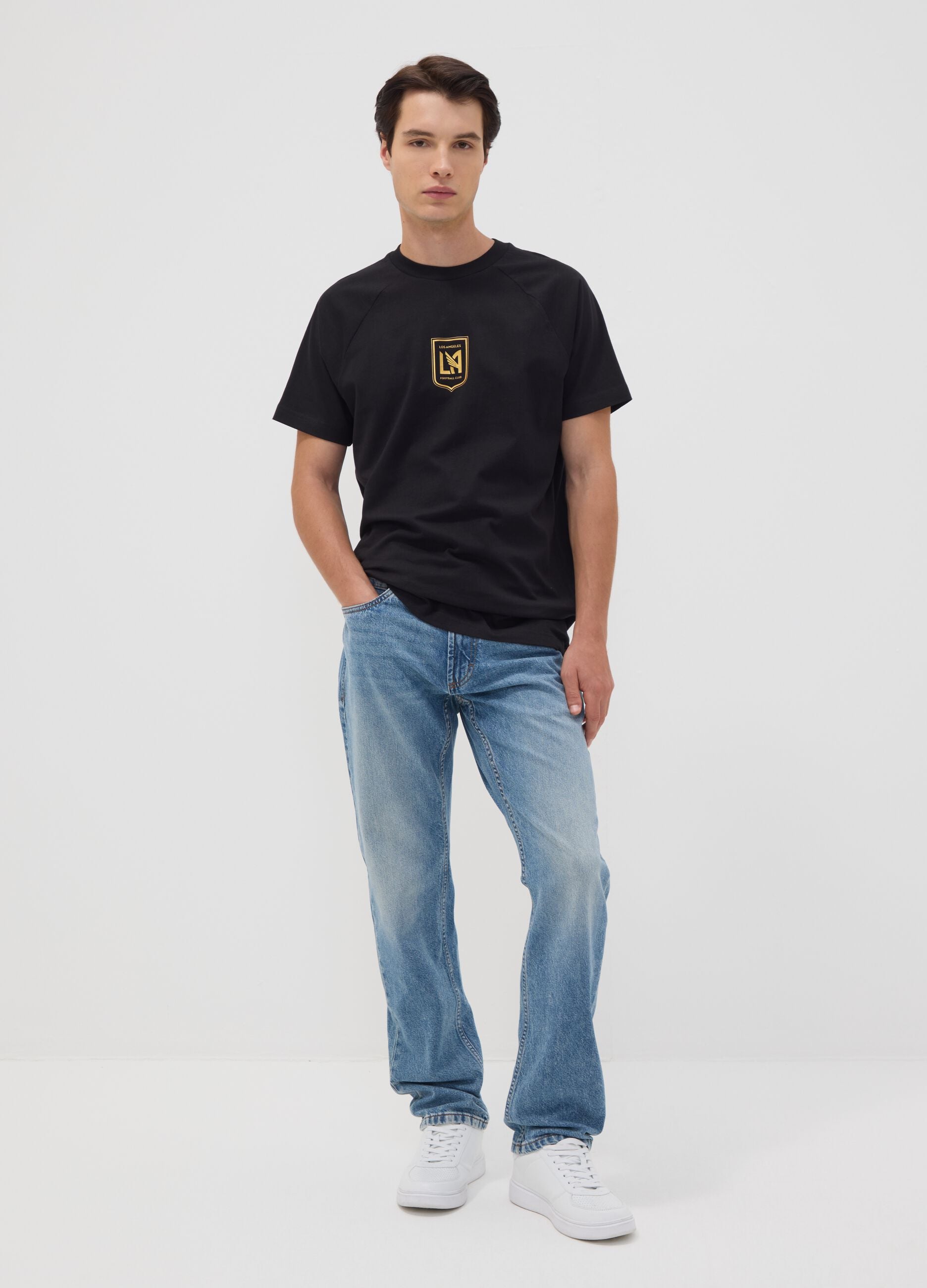 Black pure cotton T-shirt with Los Angeles FC print
