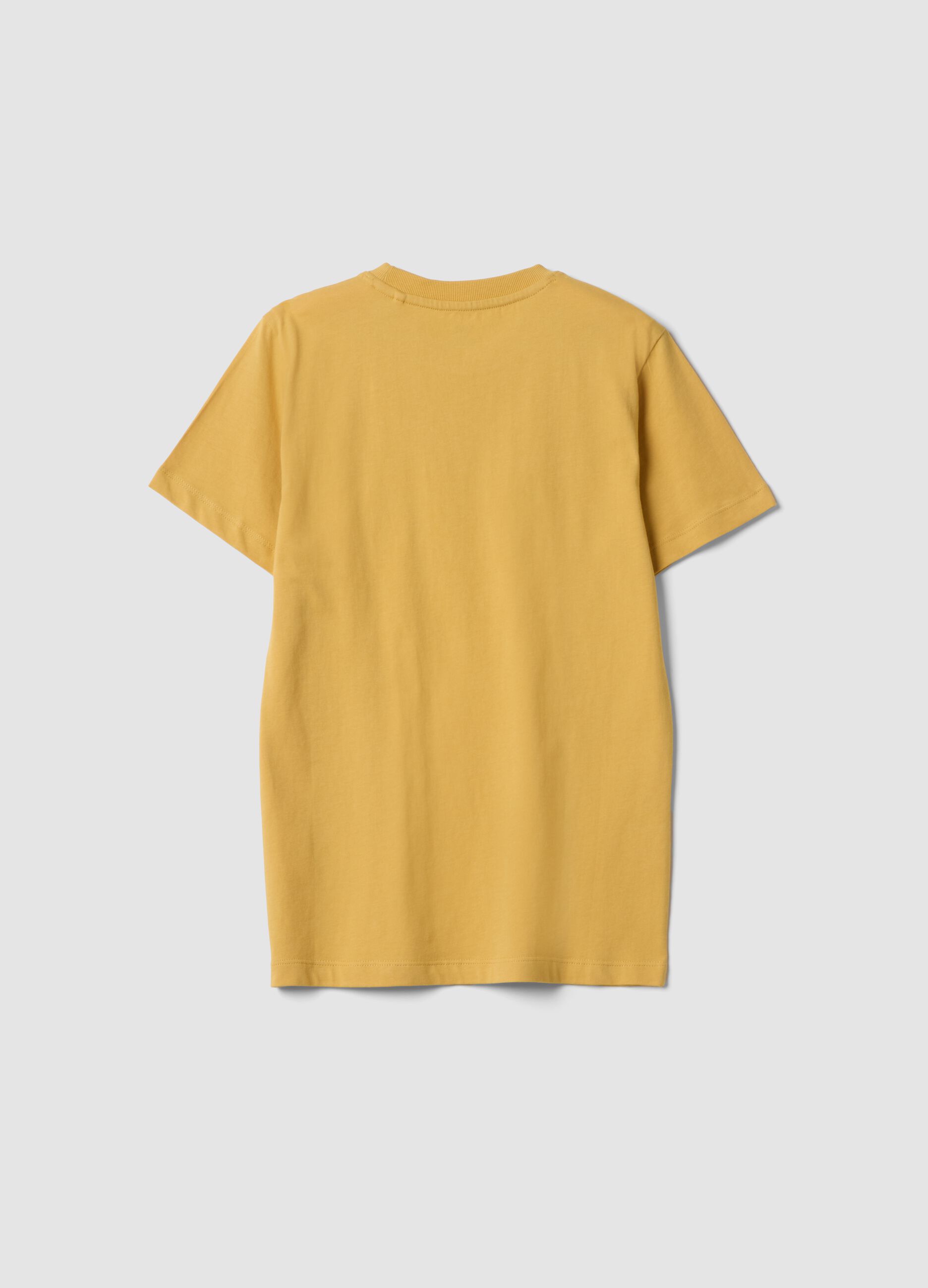 T-shirt gialla in puro cotone a maniche corte da ragazzo con stampa