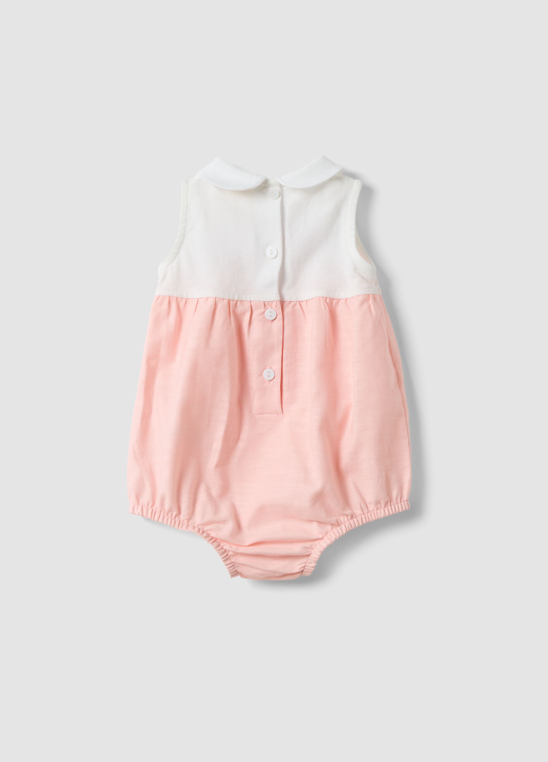 Pink and white organic cotton romper with classic collar