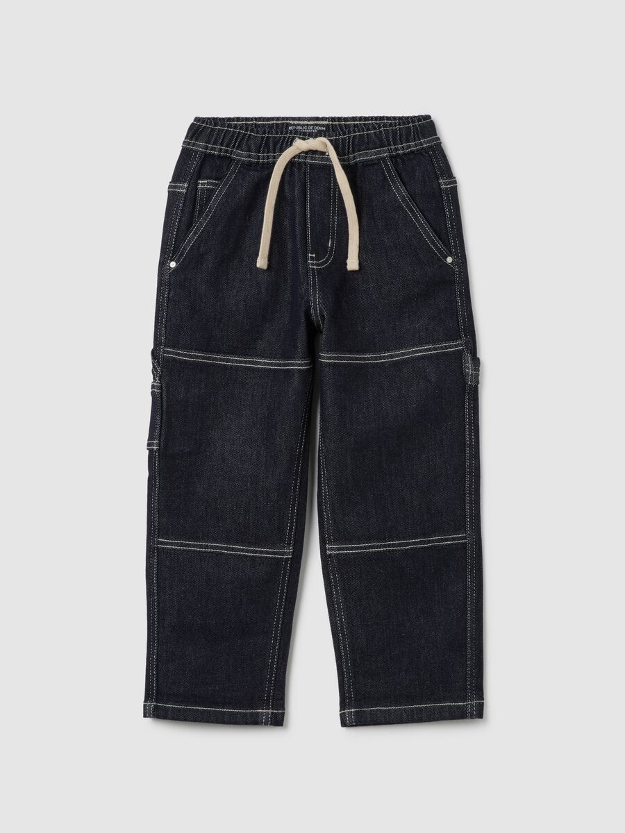 Kids' Black Denim Relaxed Fit Cargo Trousers_0