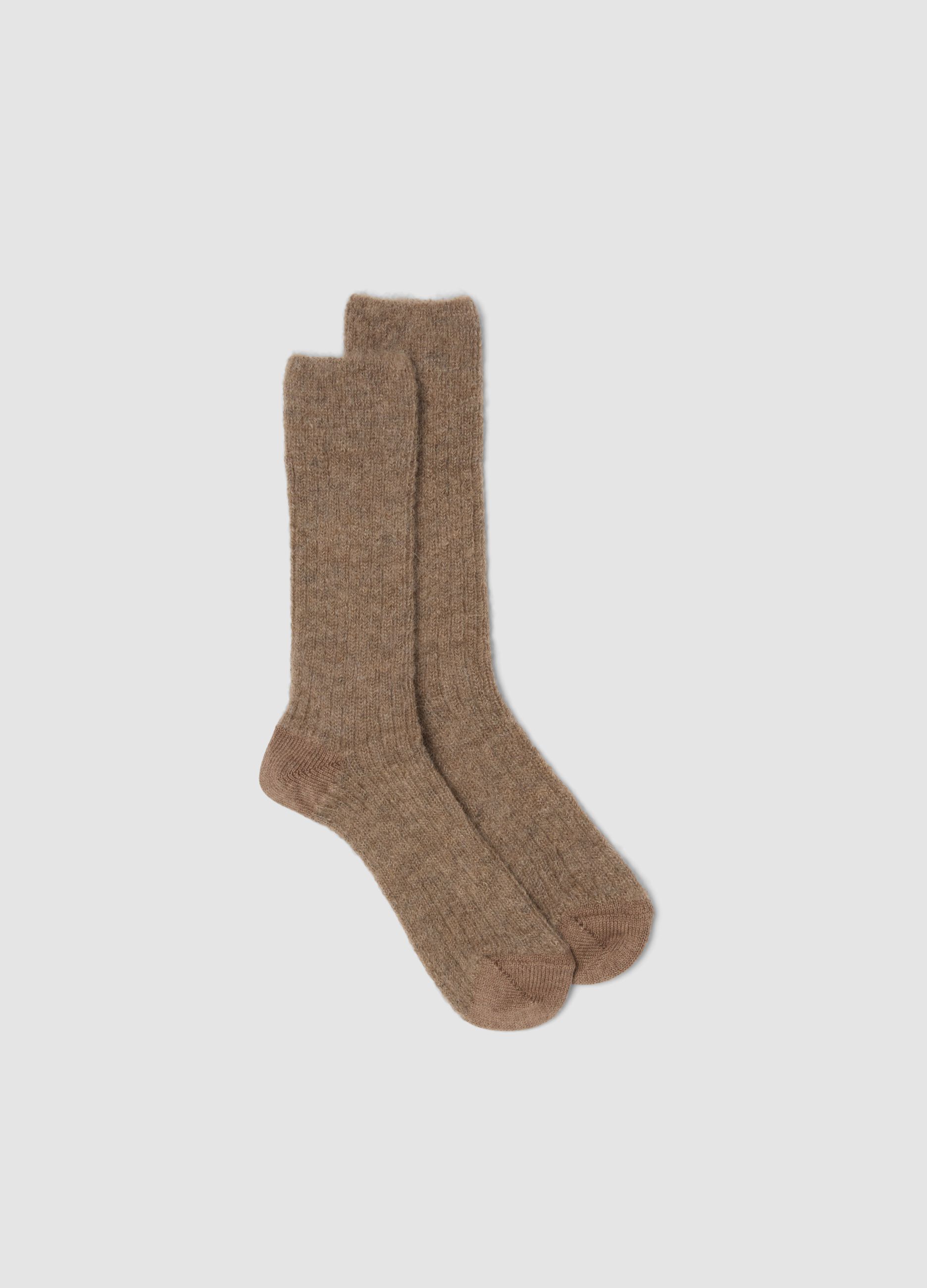 Beige stretch mohair and alpaca socks