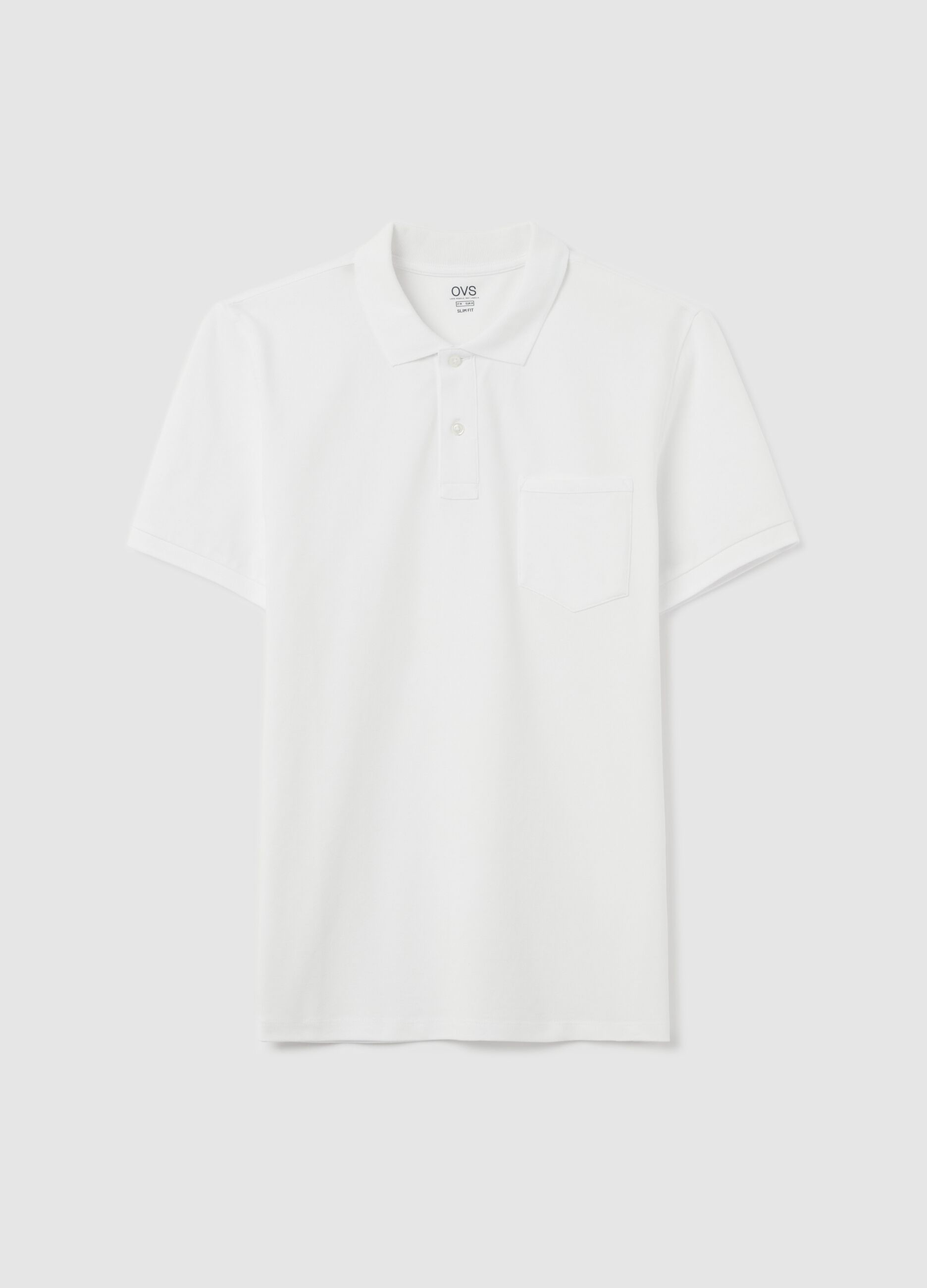 Stretch cotton polo shirt with pocket