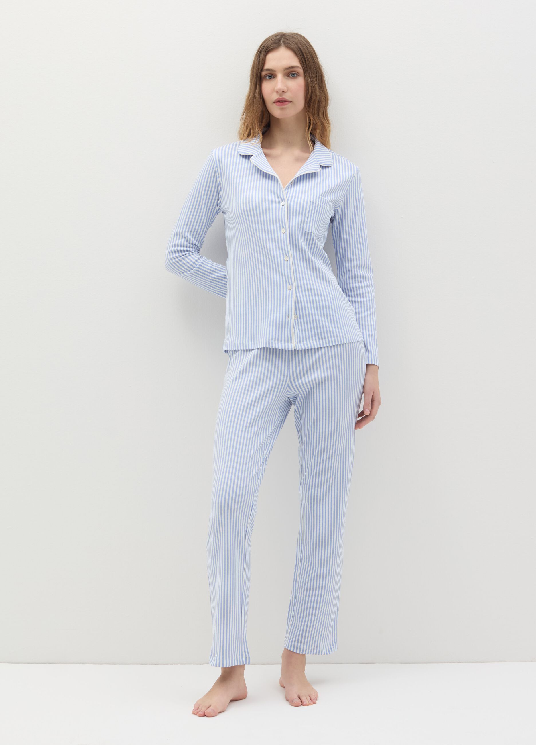 Long pyjamas in striped cotton