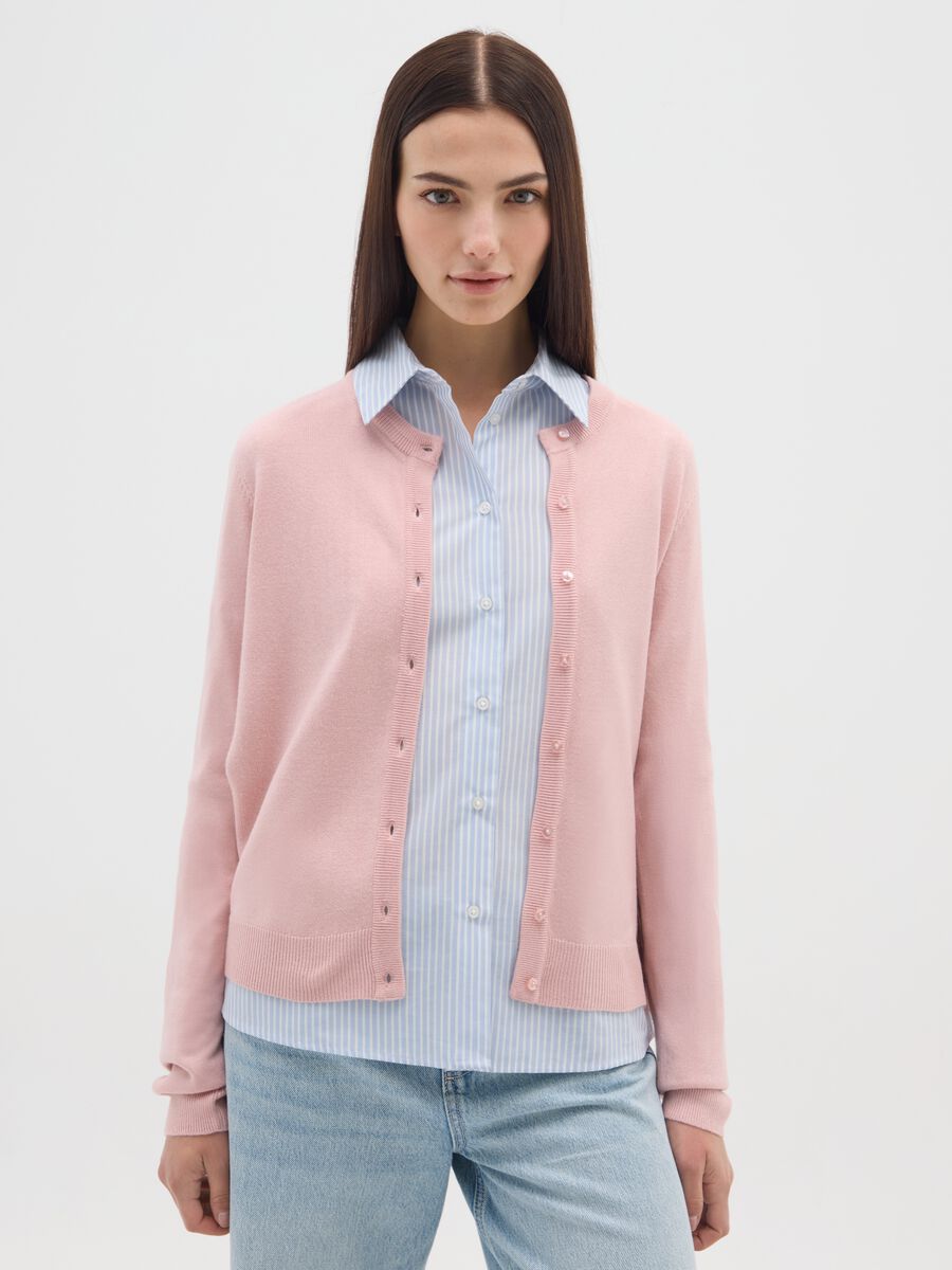 Pink regular fit cardigan with buttons_0