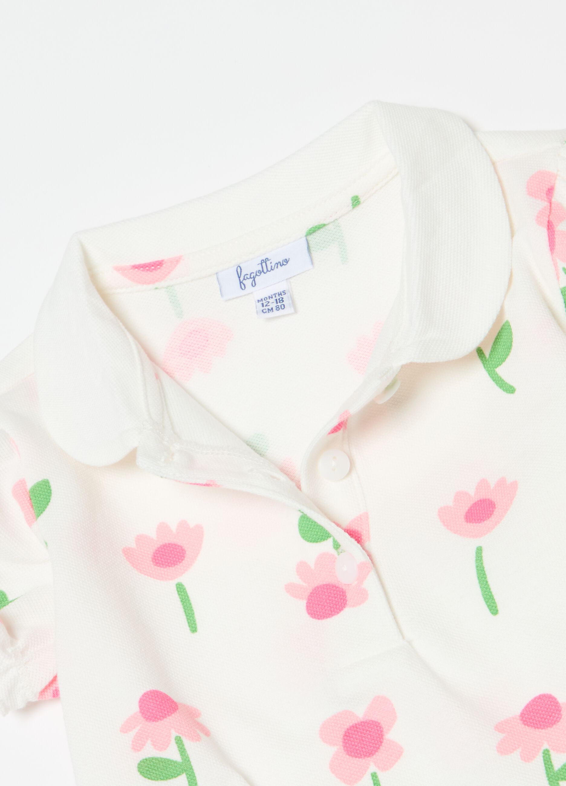 Piquet polo shirt with flowers print