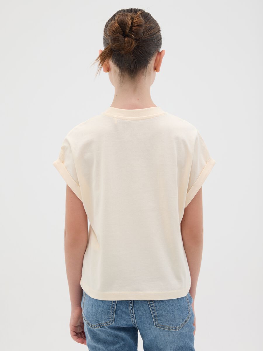 T-shirt da ragazze in puro cotone beige boxy fit_1