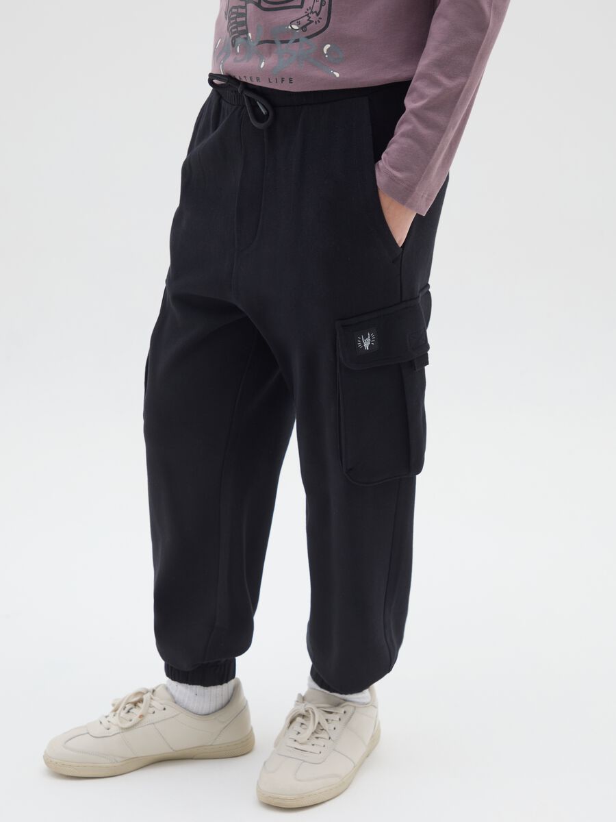 Jogger da ragazzo in puro cotone nero regular fit_2
